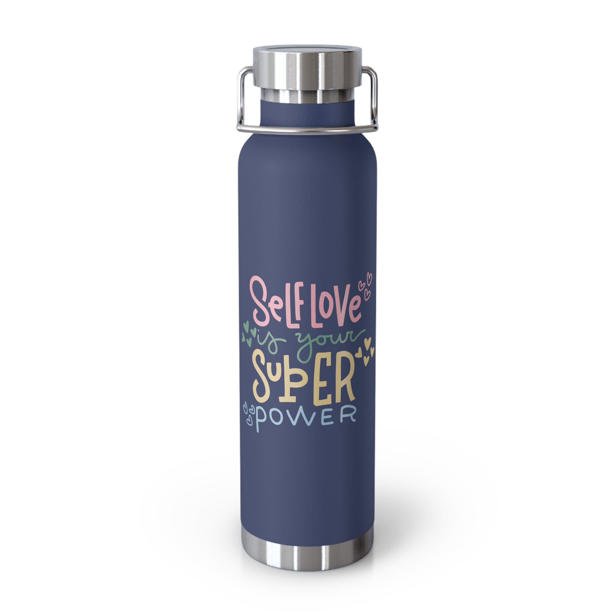 "Self Love Is Your Super Power" Copper Water Bottle, Inspirational Quote, Gift Tumbler, 22oz, Motivational Drinkware, Stainless Steel Thermos