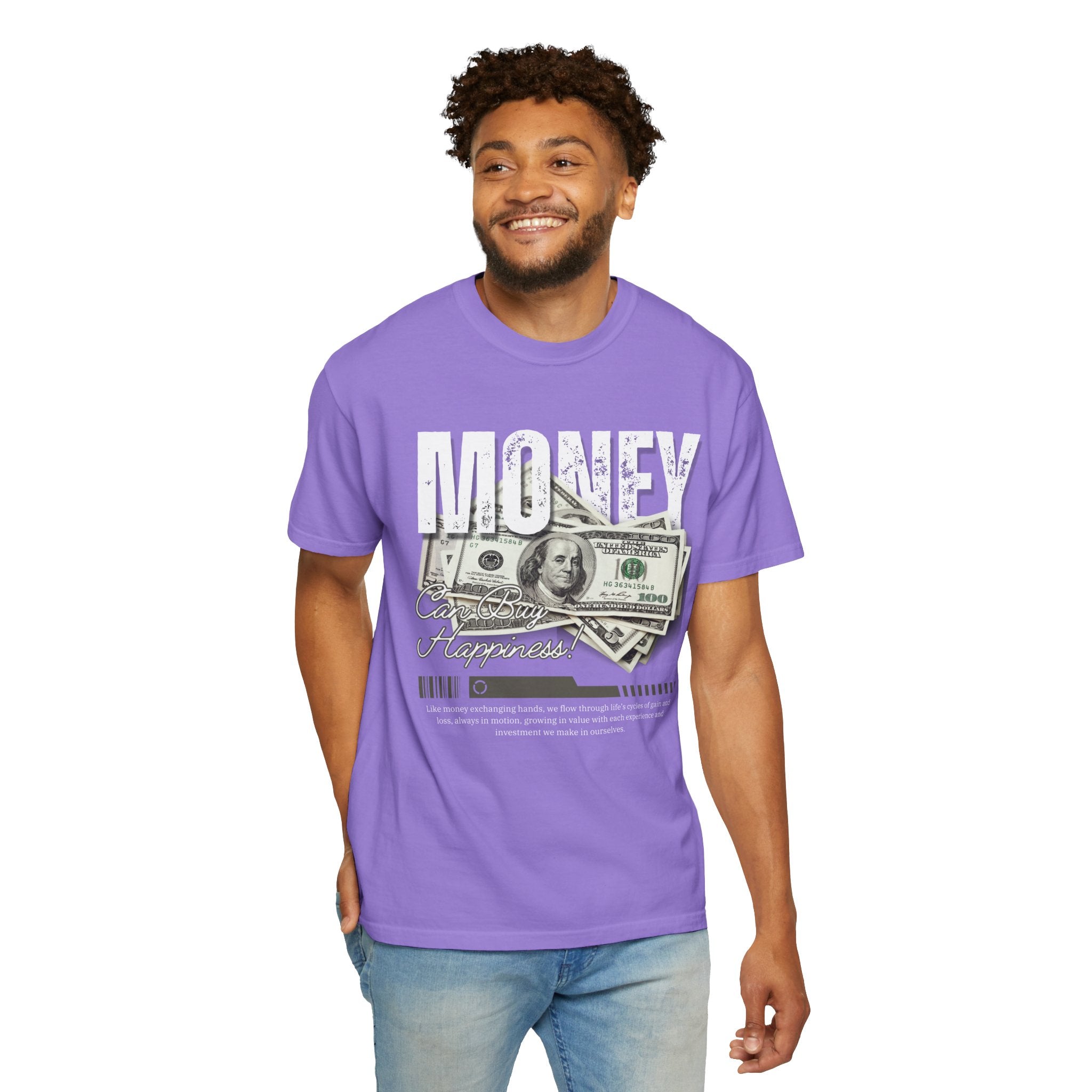 Money Can Buy Happiness, Graphic Design Unisex T-shirt, Casual Cotton Outwear, Gift for Him- Gift for Her, Stylish Tee, Cool Shirt, Trendy Apparel, Comfortable Top,