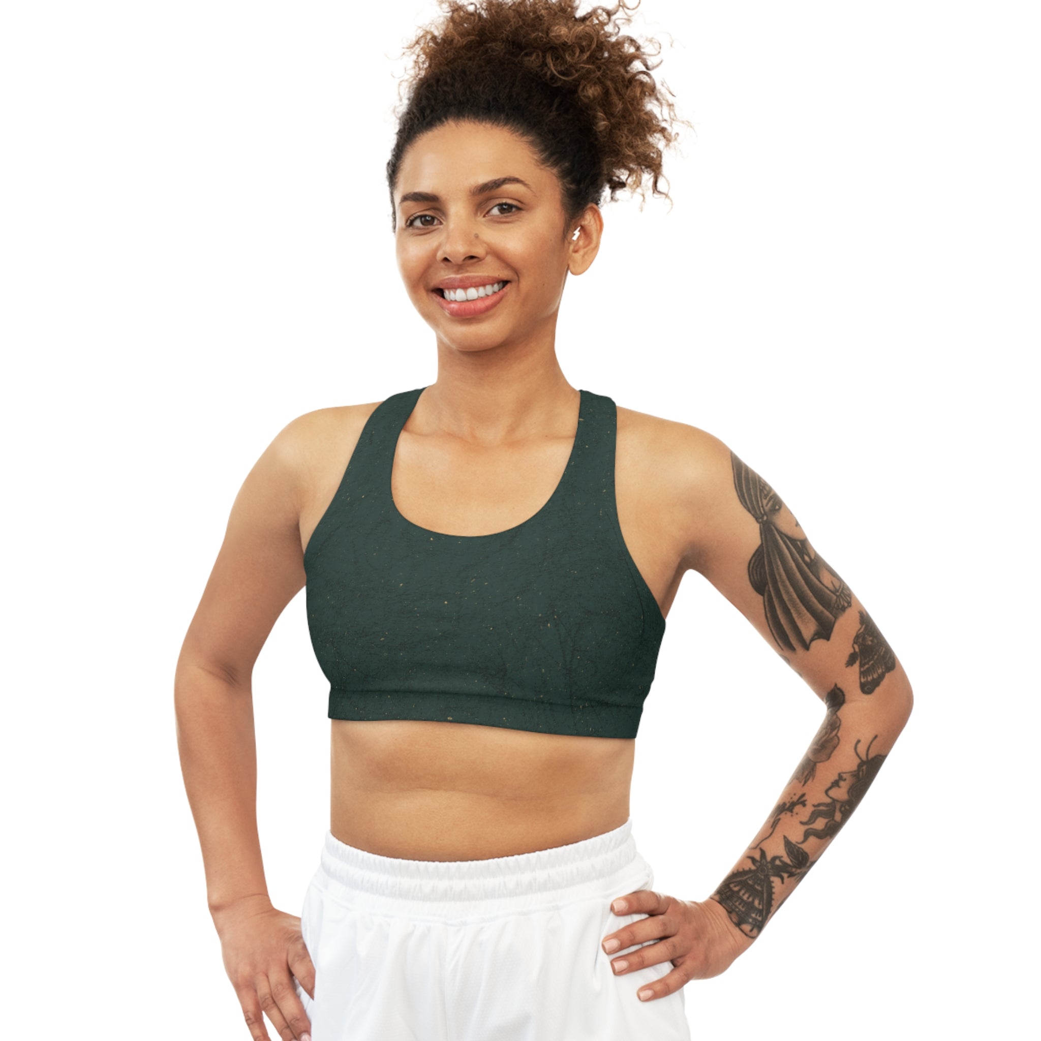 Green White Seamless, Racerback Sports Bra for Women - High Impact Workout Crop Tank Top