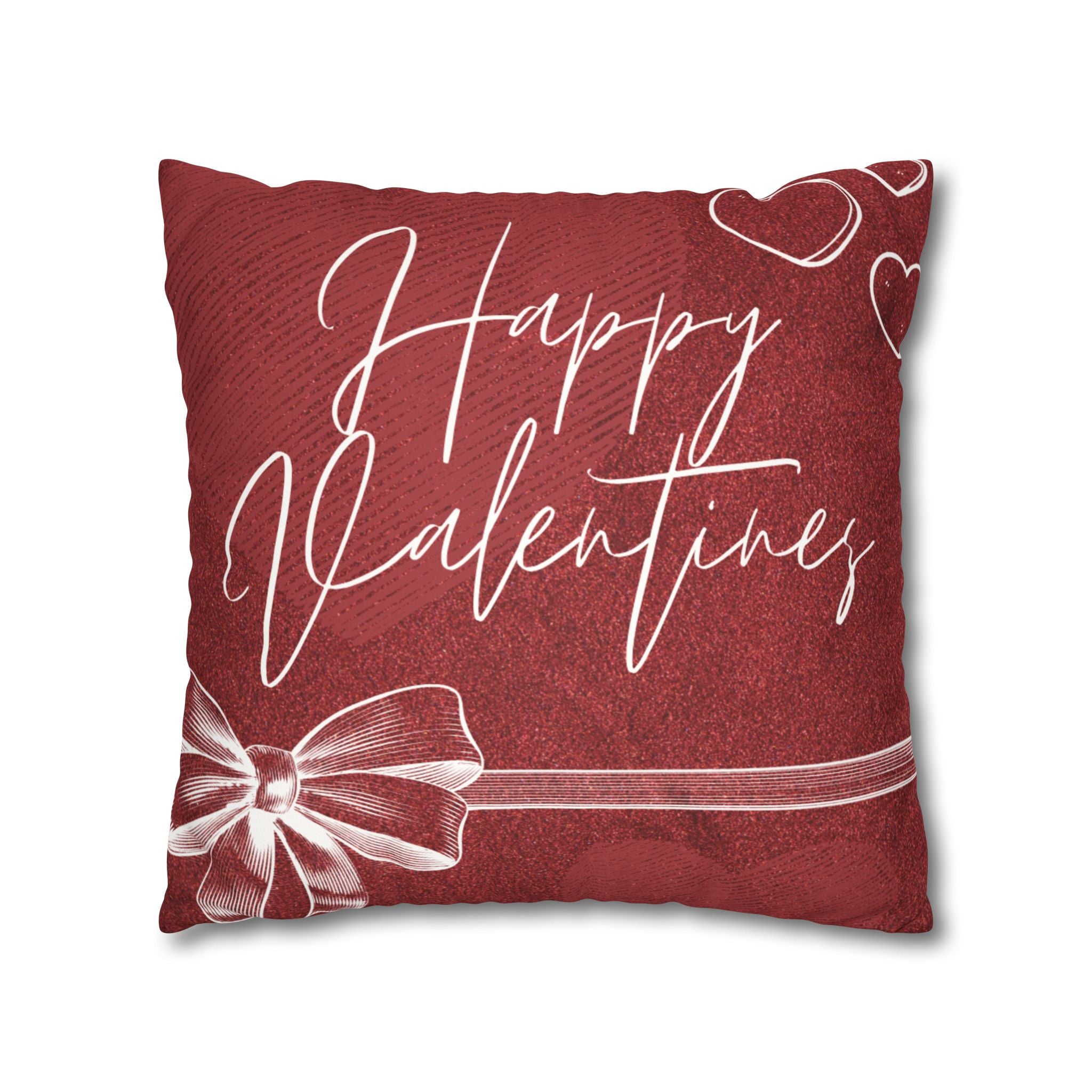 Square Pillowcase - Elegant Happy Valentines - Decorative Pillows Cushion Covers for Couch Chair Bedroom Valentines Decorative, Faux Suede, Home Decor