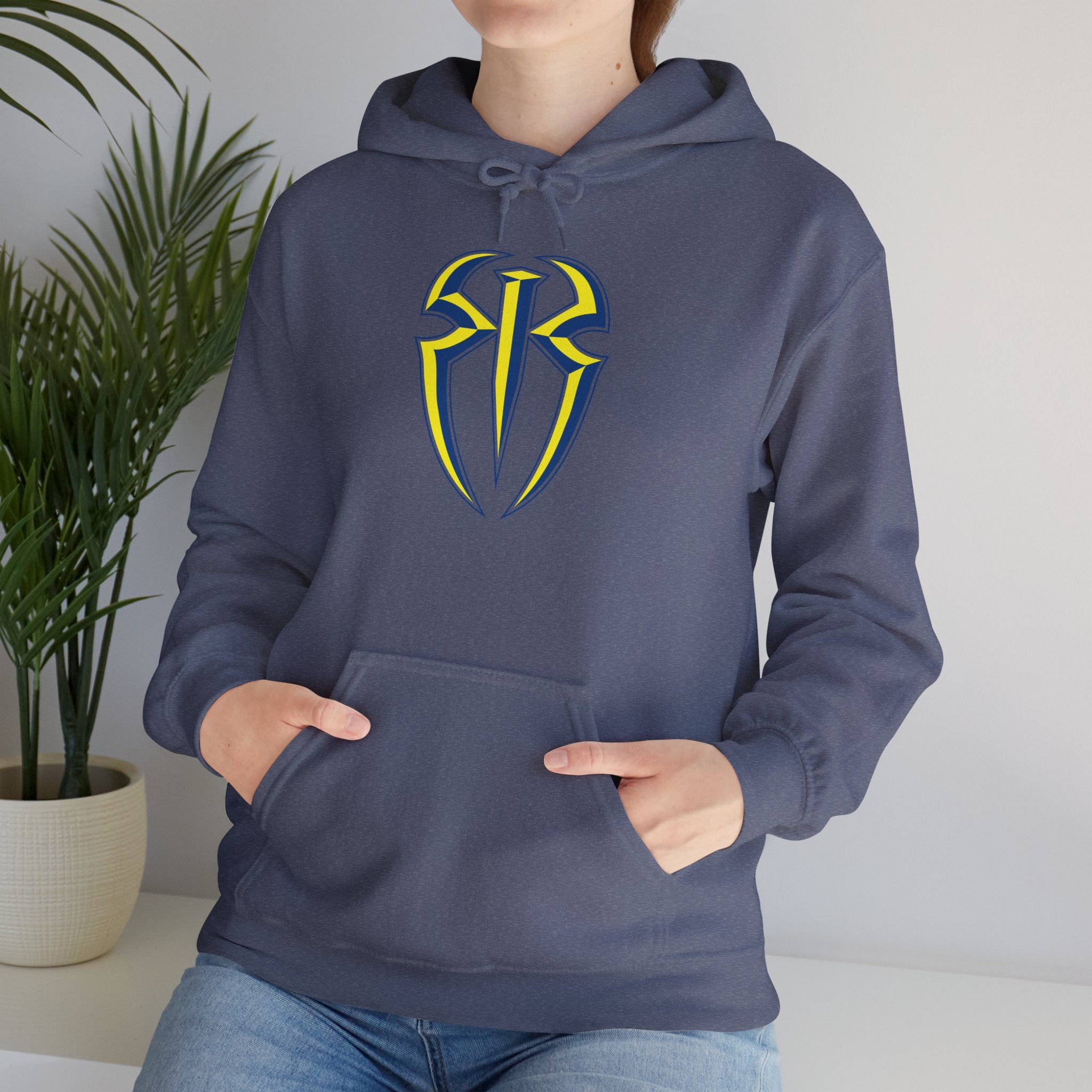 Roman Reigns Blue-Yellow Design Hoodies, Gift for Her - Gift for Him, Sports Fan Wrestling Unisex Hooded Sweatshirt, Casual Outwear