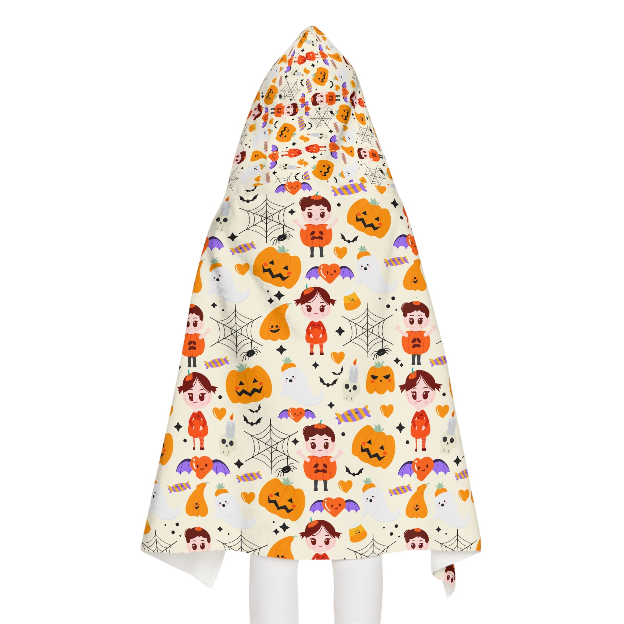 Orange Halloween Cute Design Hooded Towel, Cute Designs - Youth Hooded Towel