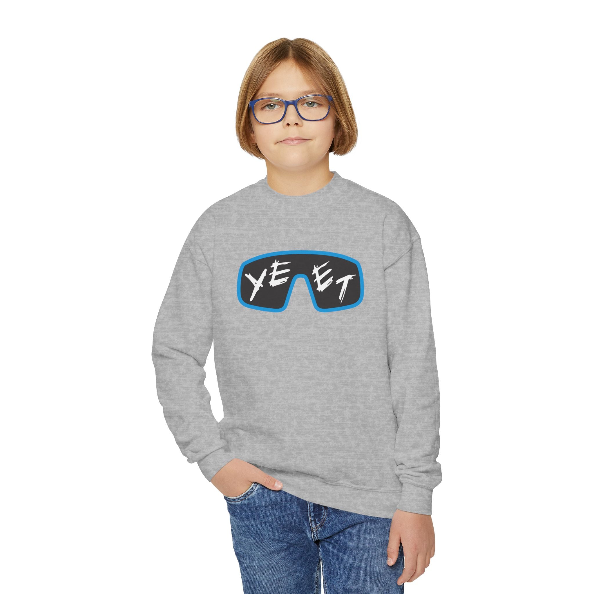 Yeet Glasses Design, Youth Sports Fan Crewneck Sweatshirt for Kids, Perfect Gift for Kids, Unisex Sweatshirt, Casual Outwear