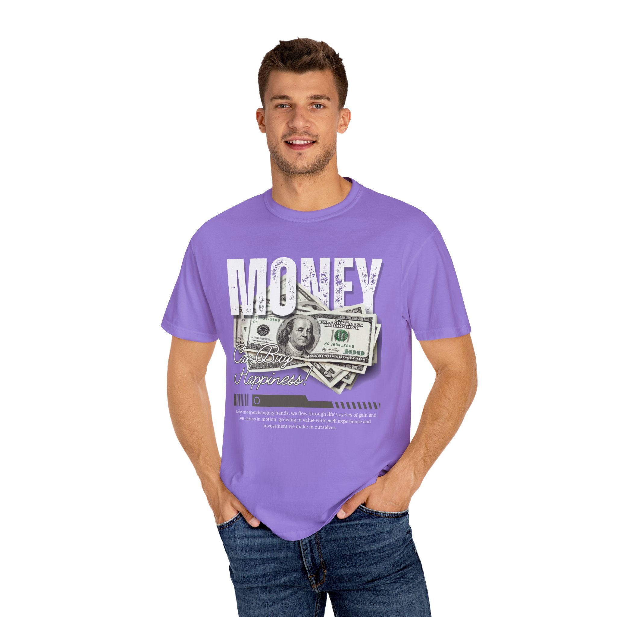 Money Can Buy Happiness, Graphic Design Unisex T-shirt, Casual Cotton Outwear, Gift for Him- Gift for Her, Stylish Tee, Cool Shirt, Trendy Apparel, Comfortable Top,