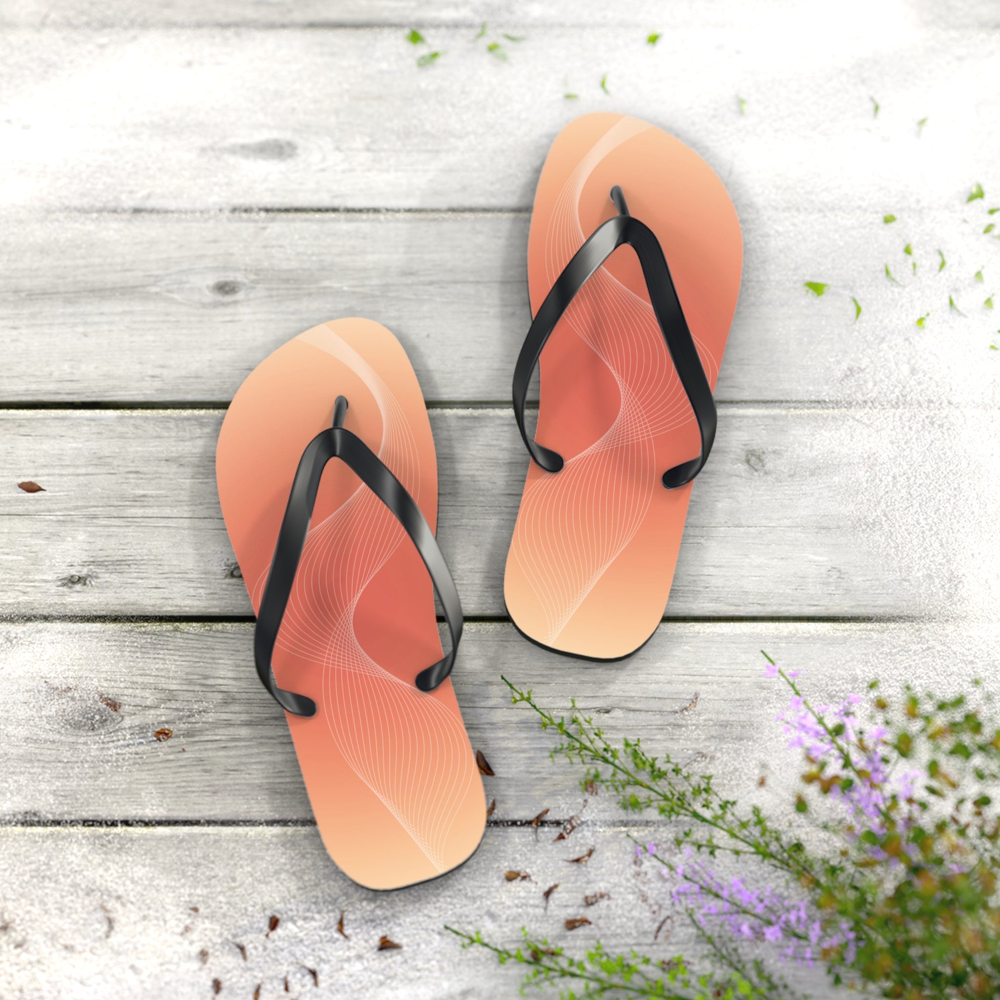 Beige and Orange Gradient Design, Flip Flops for Women, Cute Designs, Everyday Use, Indoor Sleepers