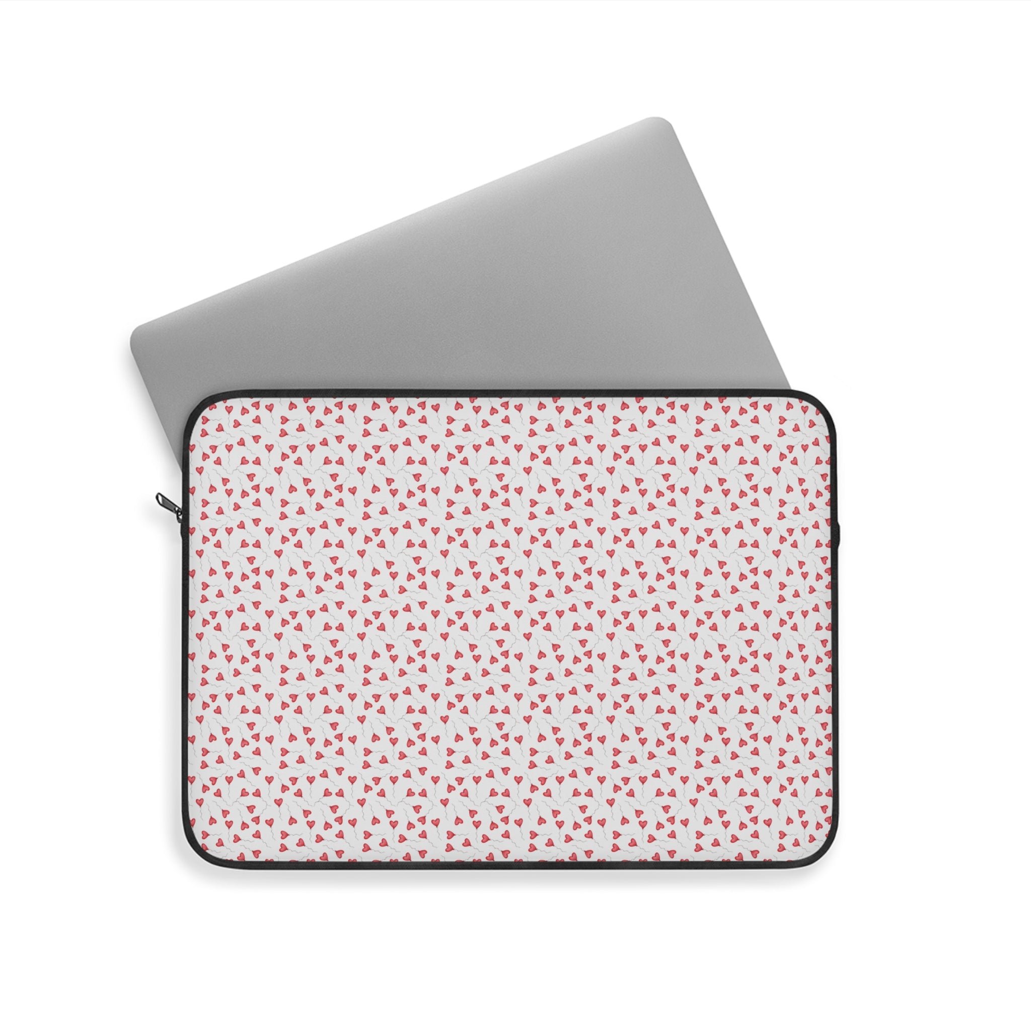 Red White Heart Pattern Laptop Carrying Case, Computer Sleeve | Patchwork Cottage, Laptop Sleeve - Valentine's Day Gift