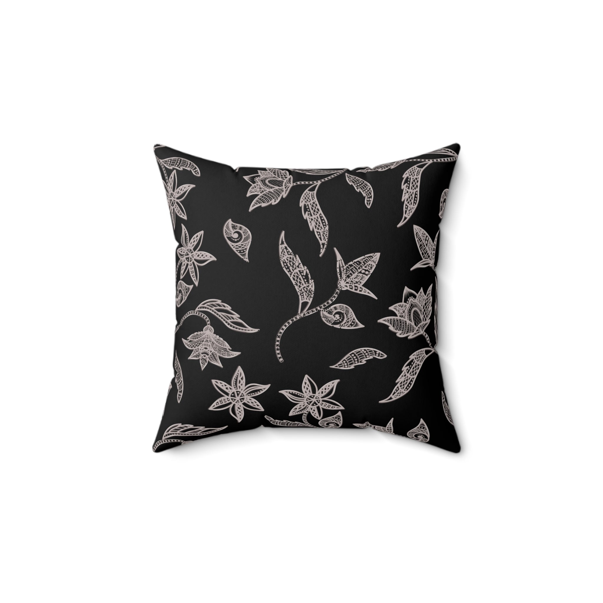 Black and White Minimalist Nature Batik Pattern Print Pillow Covers, Decorative Couch Sofa Accent Pillows, Living Room Spun Polyester Square Pillow