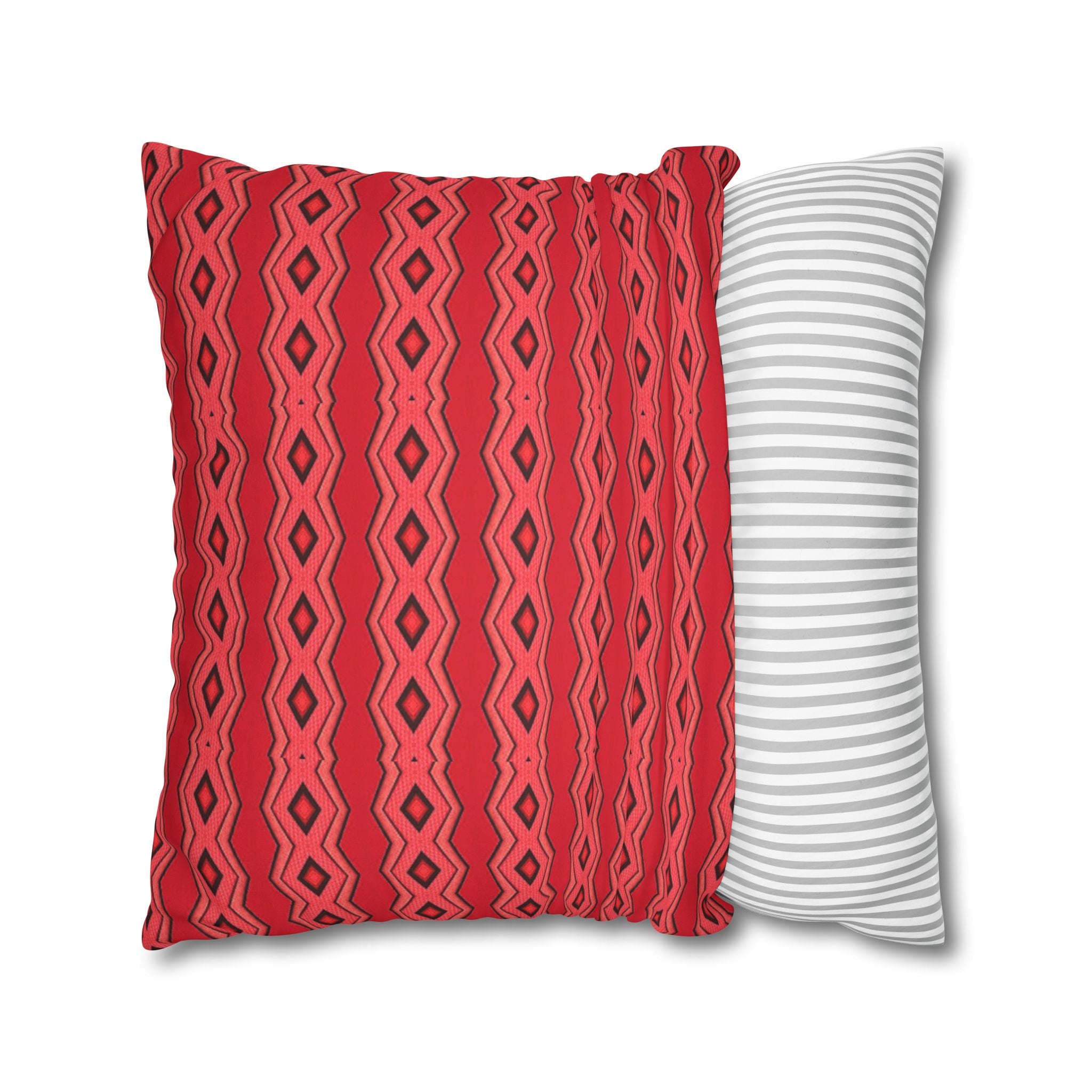 Square Pillowcase - Red Vintage Pattern - Decorative Pillows Cushion Covers for Couch Chair Bedroom Valentines Decorative, Faux Suede, Home Decor
