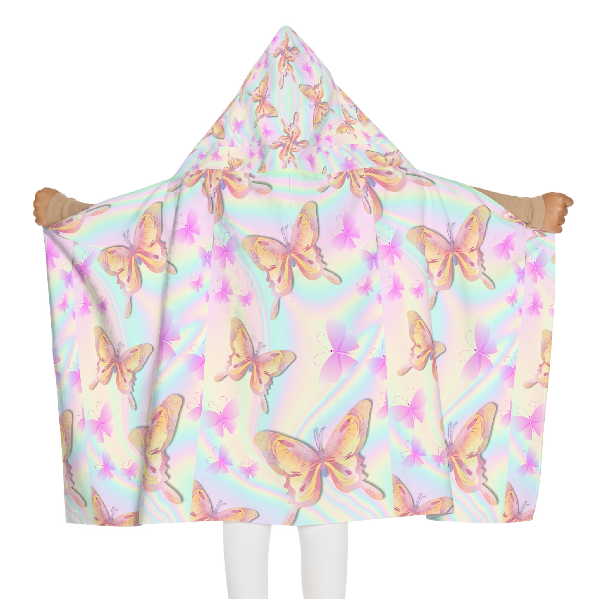 Pink and Purple Butterfly Design Hooded Towel, Cute Designs - Youth Hooded Towel