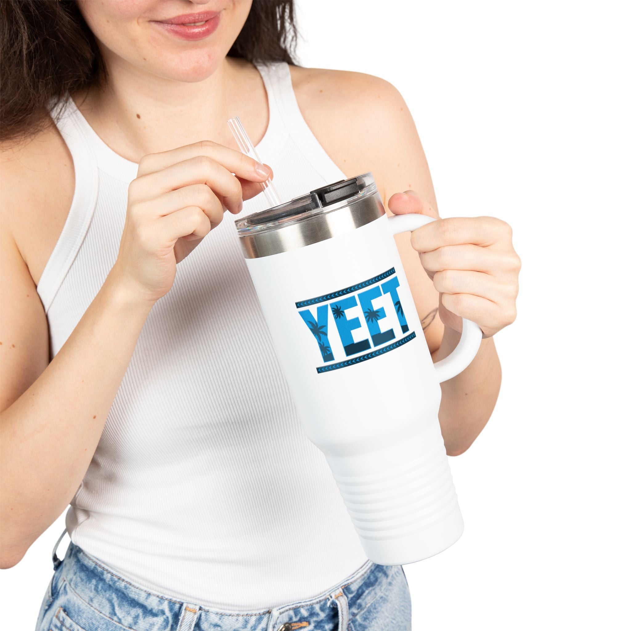 Yeet  Blue-Gray Graphic Design,  Insulated Travel Mug, Gift for Her Gift for Him - 40oz, Gift for Her, Gift for Him