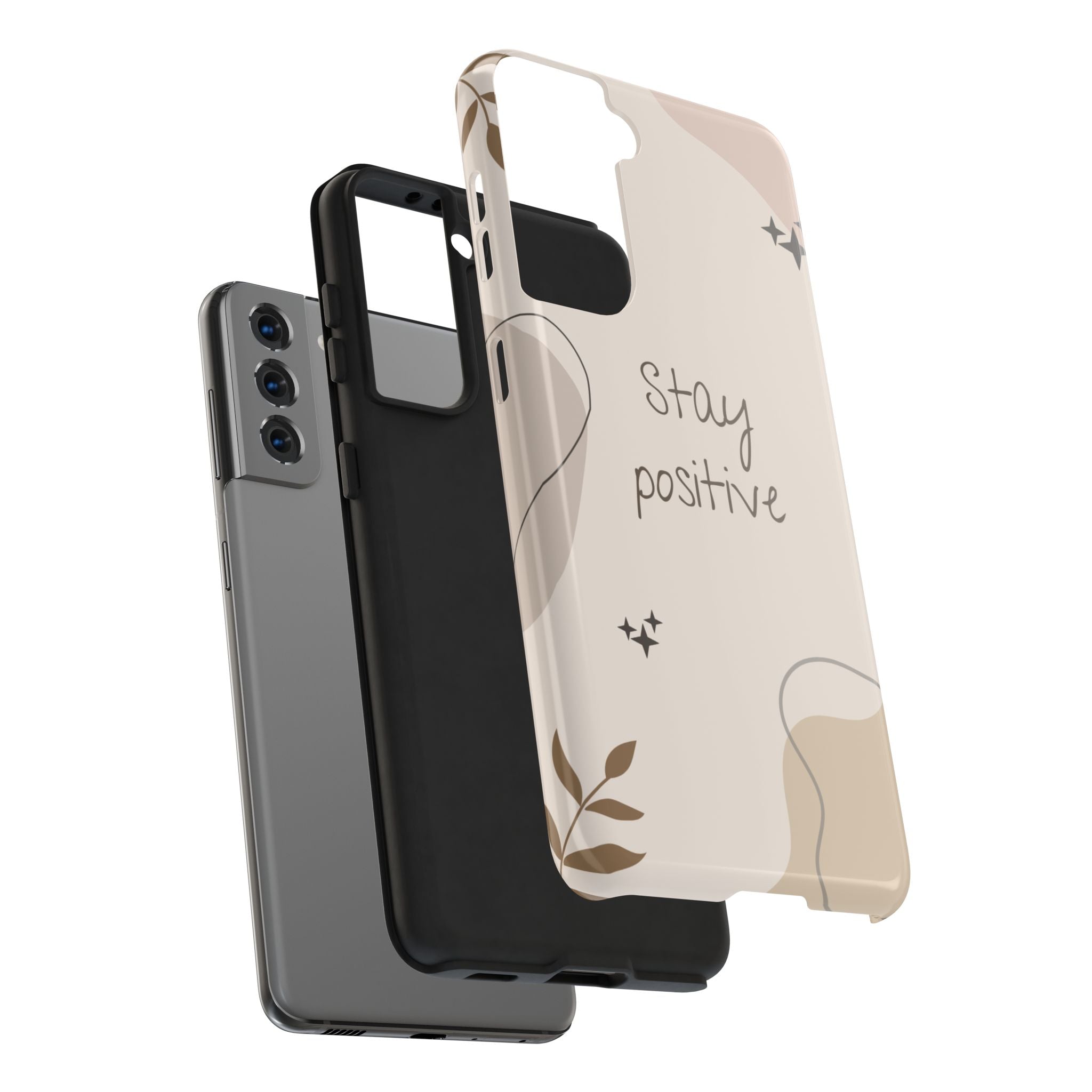 "Stay Positive" Cream Beige Aesthetic Design, Elegant Phone Cases, Stylish Phone Covers, Chic Phone Protectors, Fashionable Case for Her, Trendy Smartphone Accessories