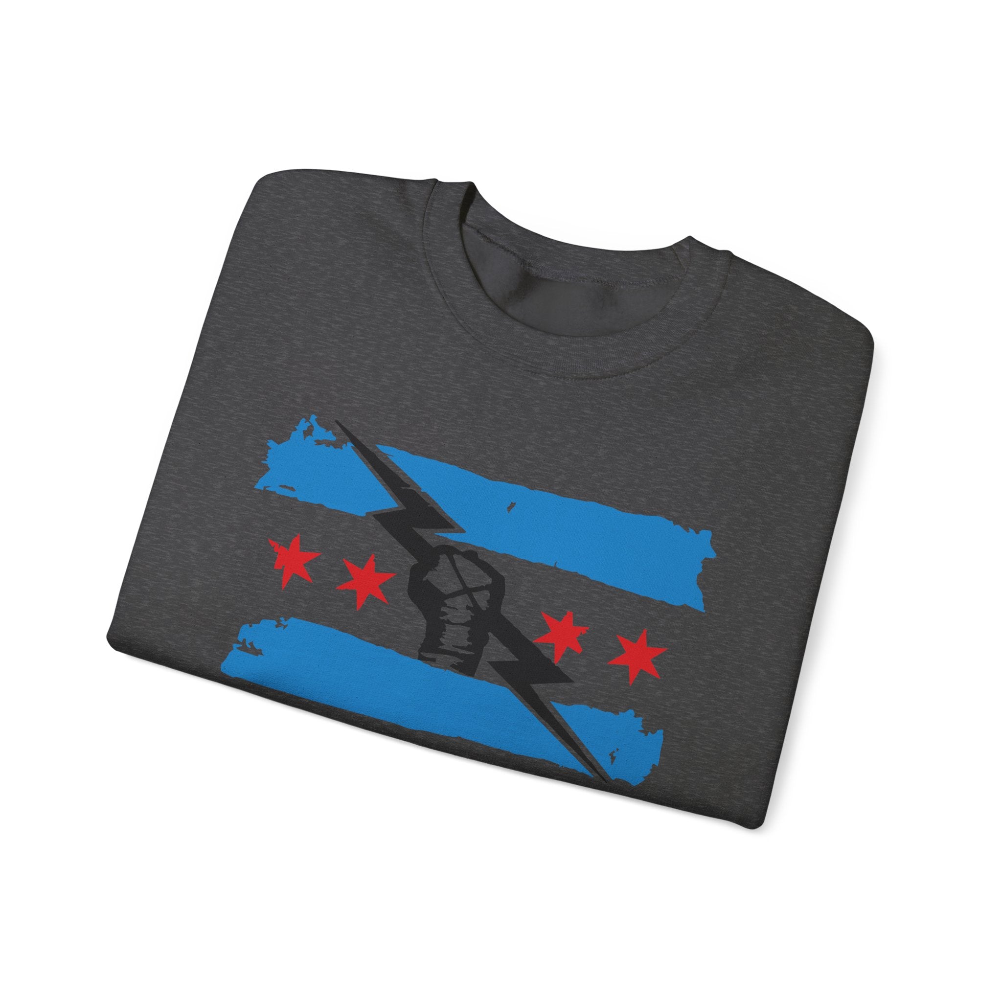 Chicago Flag Black Fist Design Sweatshirt, Wrestling Fan Unisex Sweatshirt - Gift for Him or Her, Casual Outwear, Heavy Blend Crewneck Sweatshirt