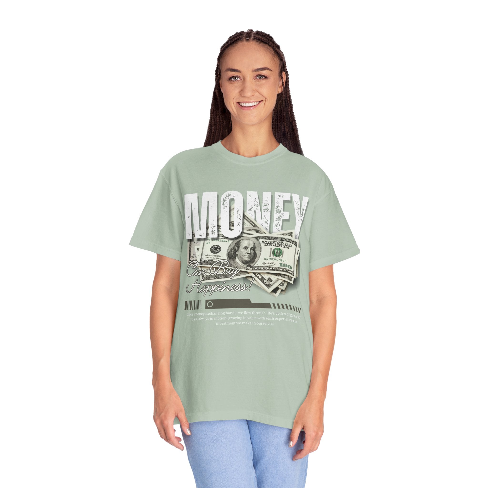 Money Can Buy Happiness, Graphic Design Unisex T-shirt, Casual Cotton Outwear, Gift for Him- Gift for Her, Stylish Tee, Cool Shirt, Trendy Apparel, Comfortable Top,