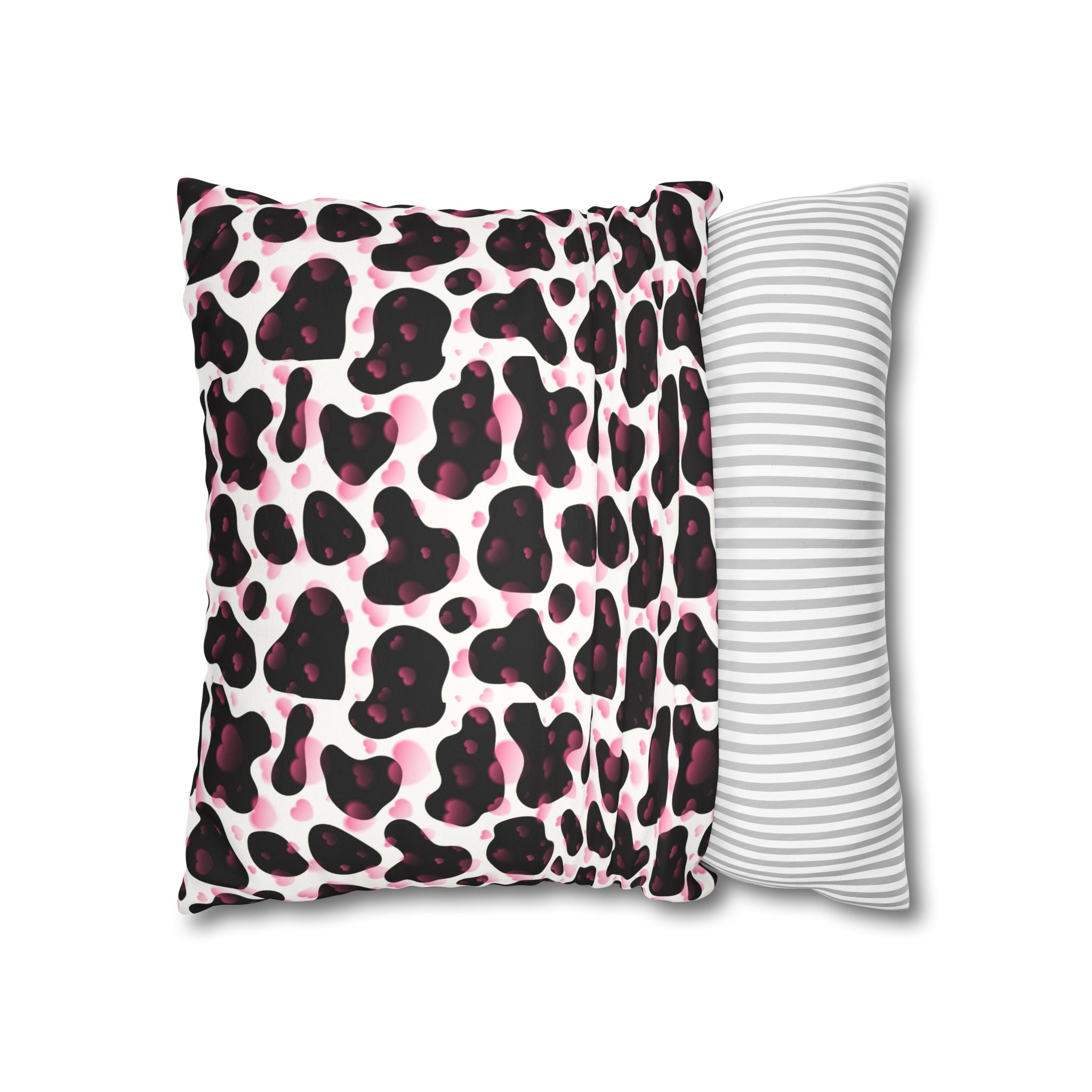 Square Pillowcase -Cow Pattern and Hearts Valentines - Decorative Pillows Cushion Covers for Couch Chair Bedroom Valentines Decorative, Faux Suede, Home Decor