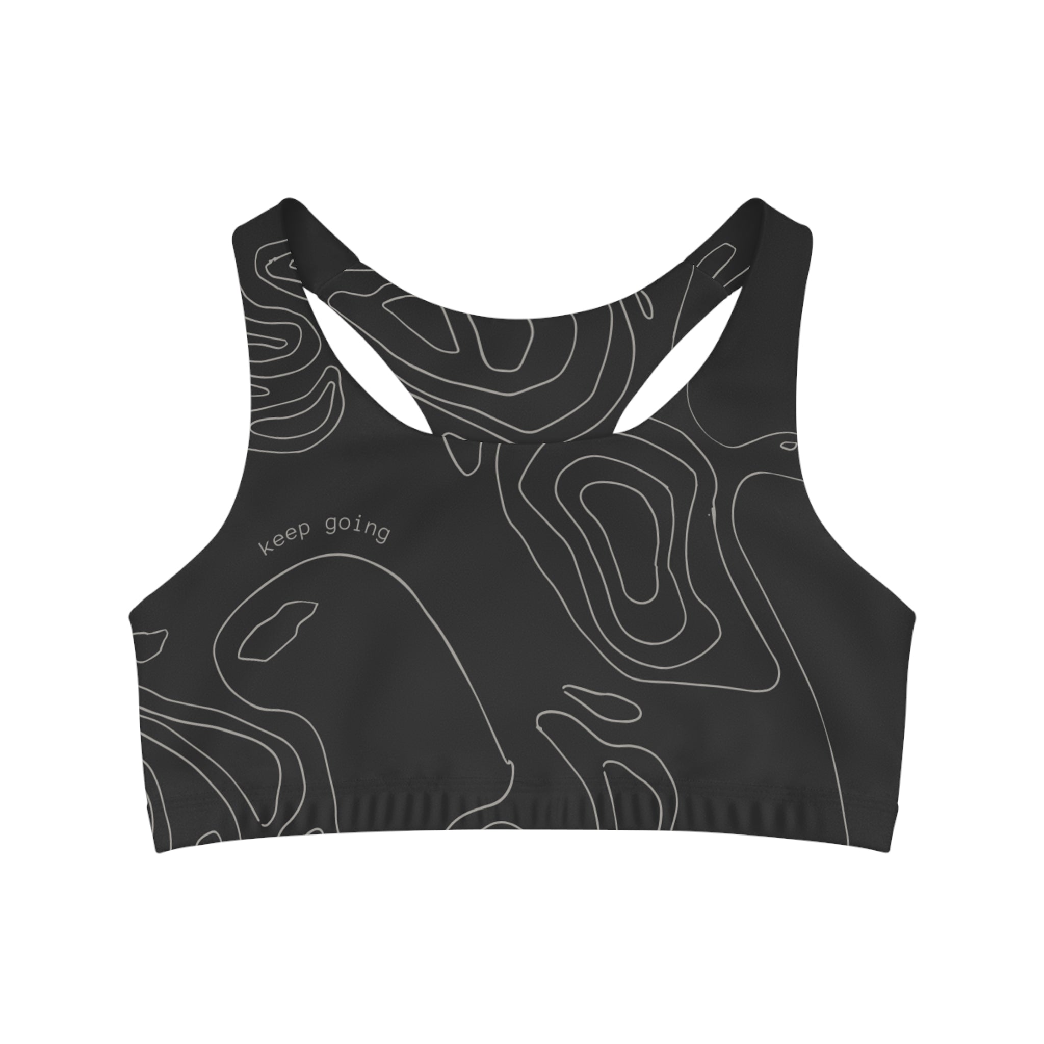 Black & Beige Minimalist Wavy Lines, Racerback Sports Bra for Women - High Impact Workout Crop Tank Top