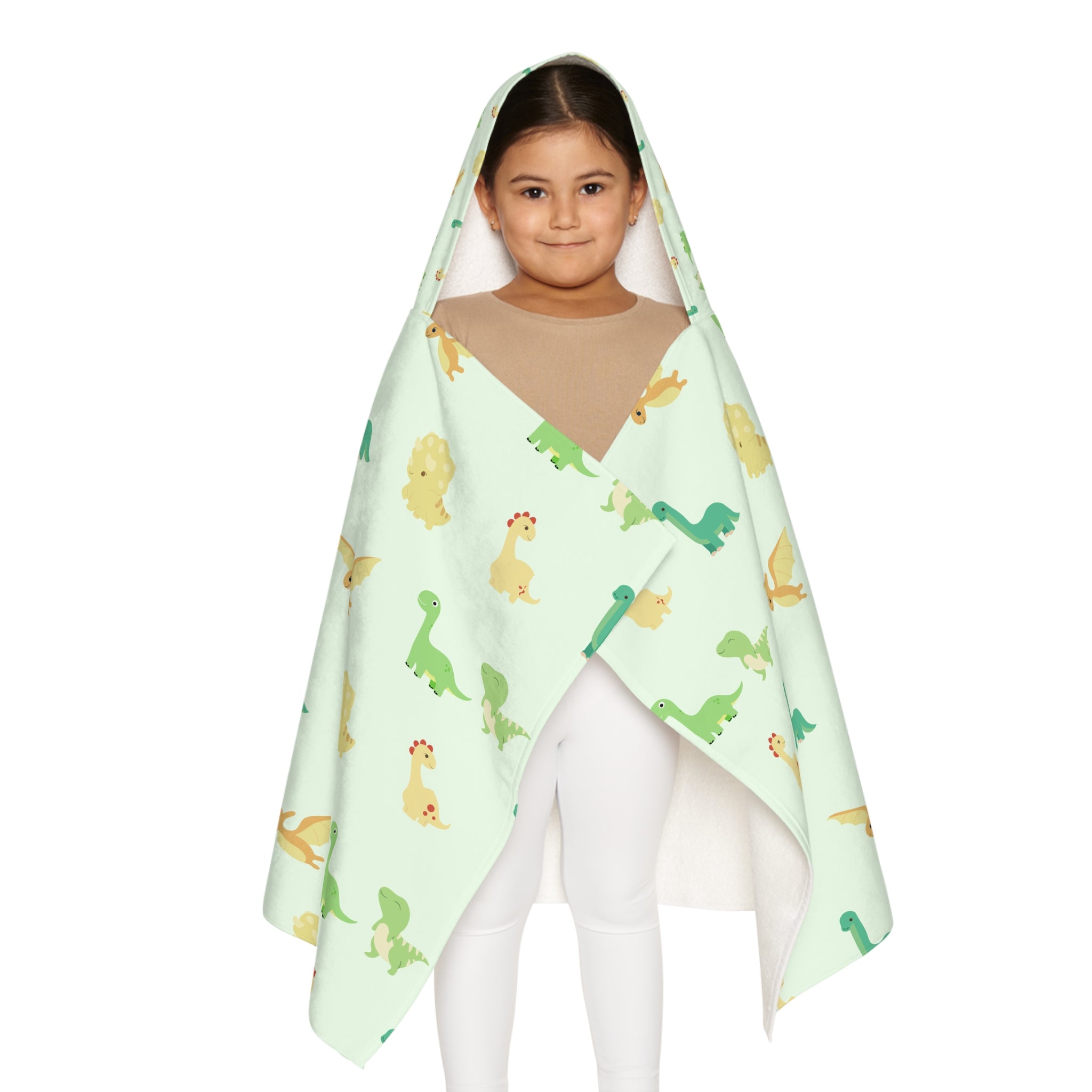 Green and Yellow Dinosaur Kids Hooded Towel, Cute Designs - Youth Hooded Towel