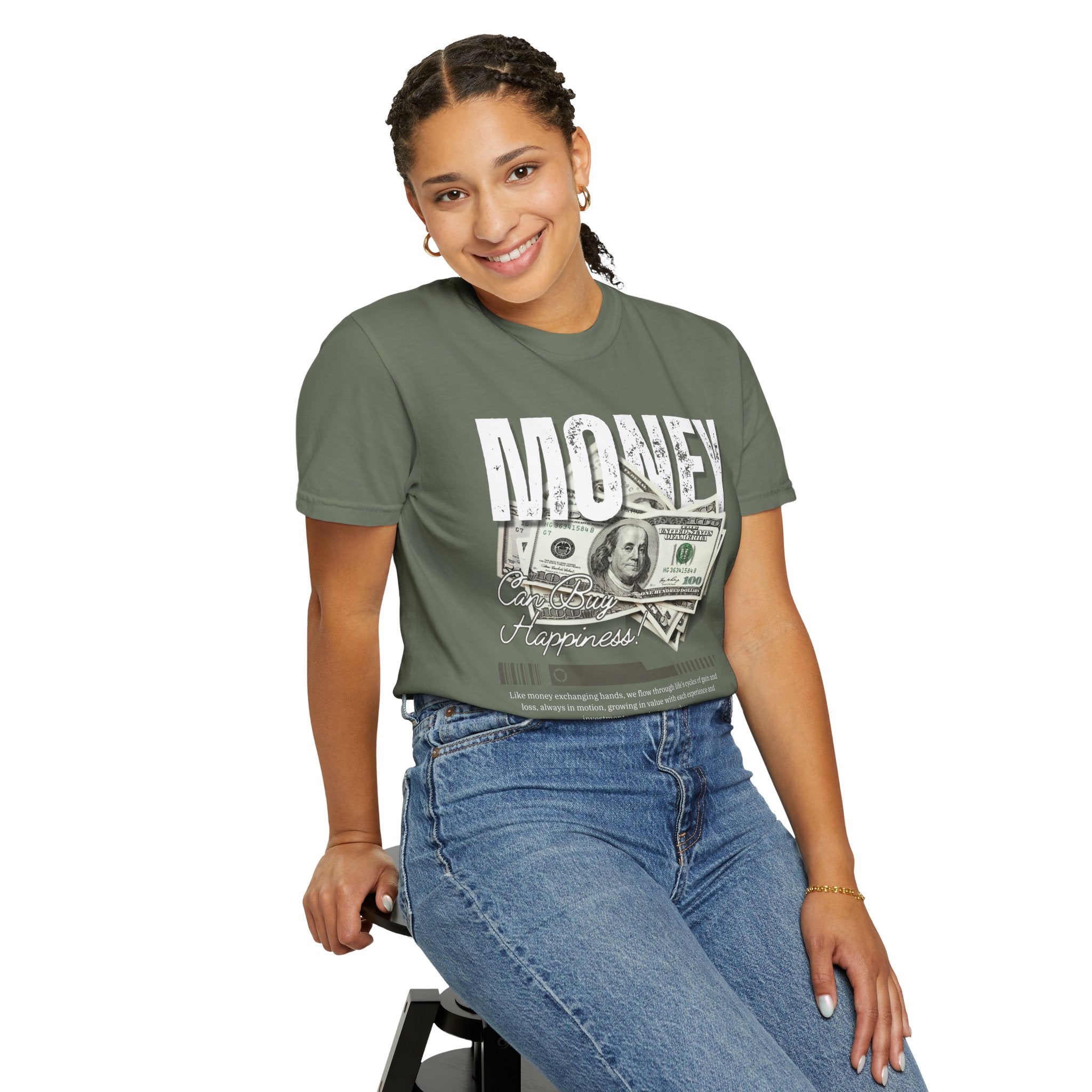 Money Can Buy Happiness, Graphic Design Unisex T-shirt, Casual Cotton Outwear, Gift for Him- Gift for Her, Stylish Tee, Cool Shirt, Trendy Apparel, Comfortable Top,