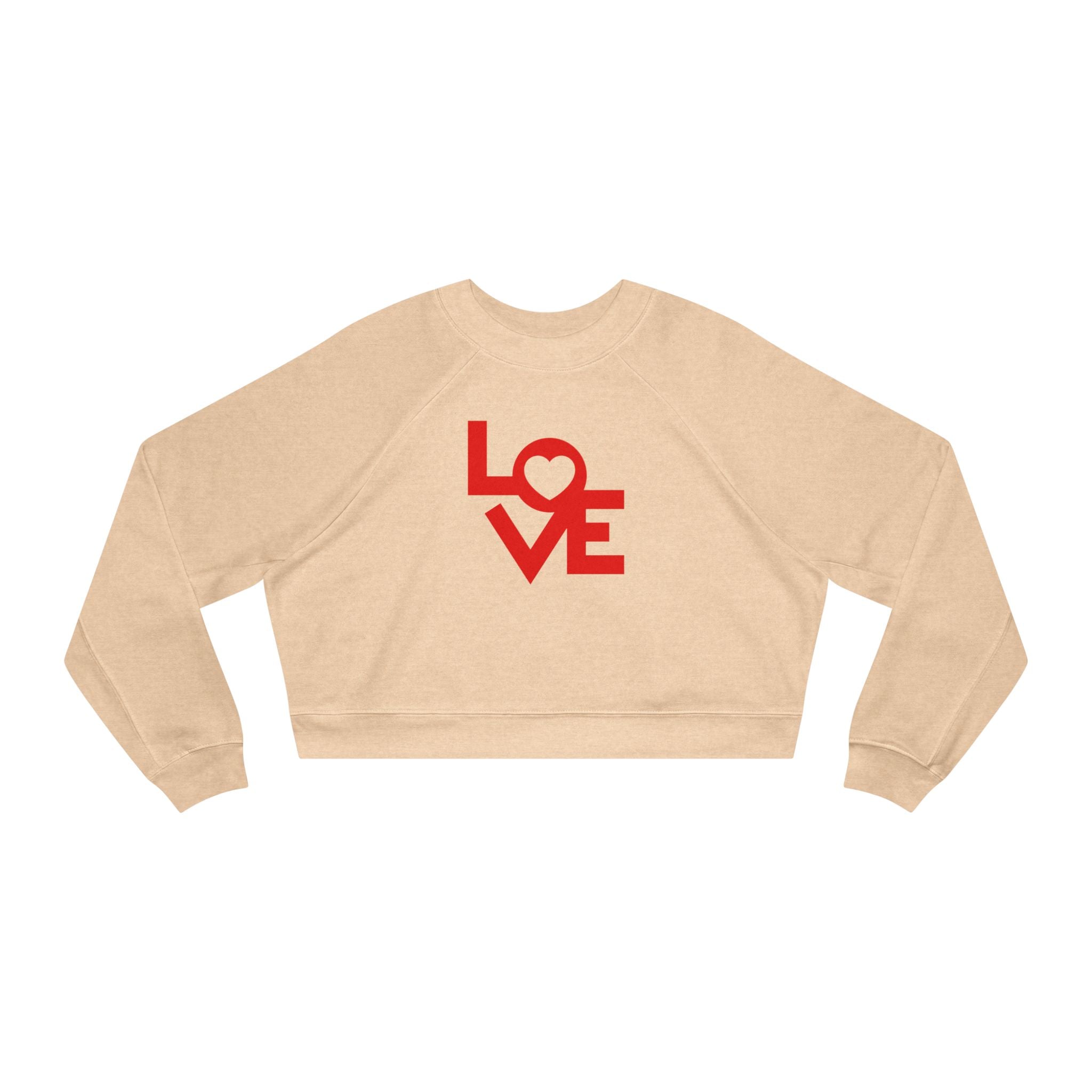 LOVE Graphic Cropped Fleece Pullover, Valentines Gift for Her, Long Sleeve Women's Shirt, Casual Pullover Top, Graphic Shirt Valentines