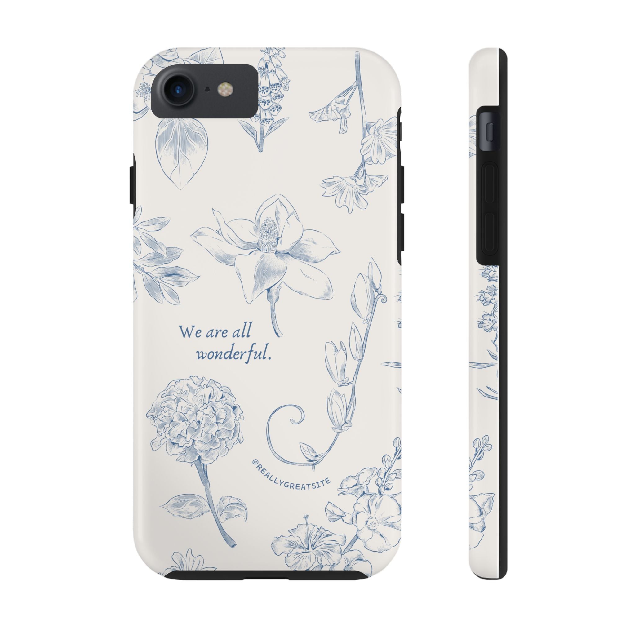 Dusty Blue Cream " We Are All Wonderfull", Elegant Phone Cases, Stylish Phone Covers, Chic Phone Protectors, Fashionable Case for Her, Trendy Smartphone Accessories