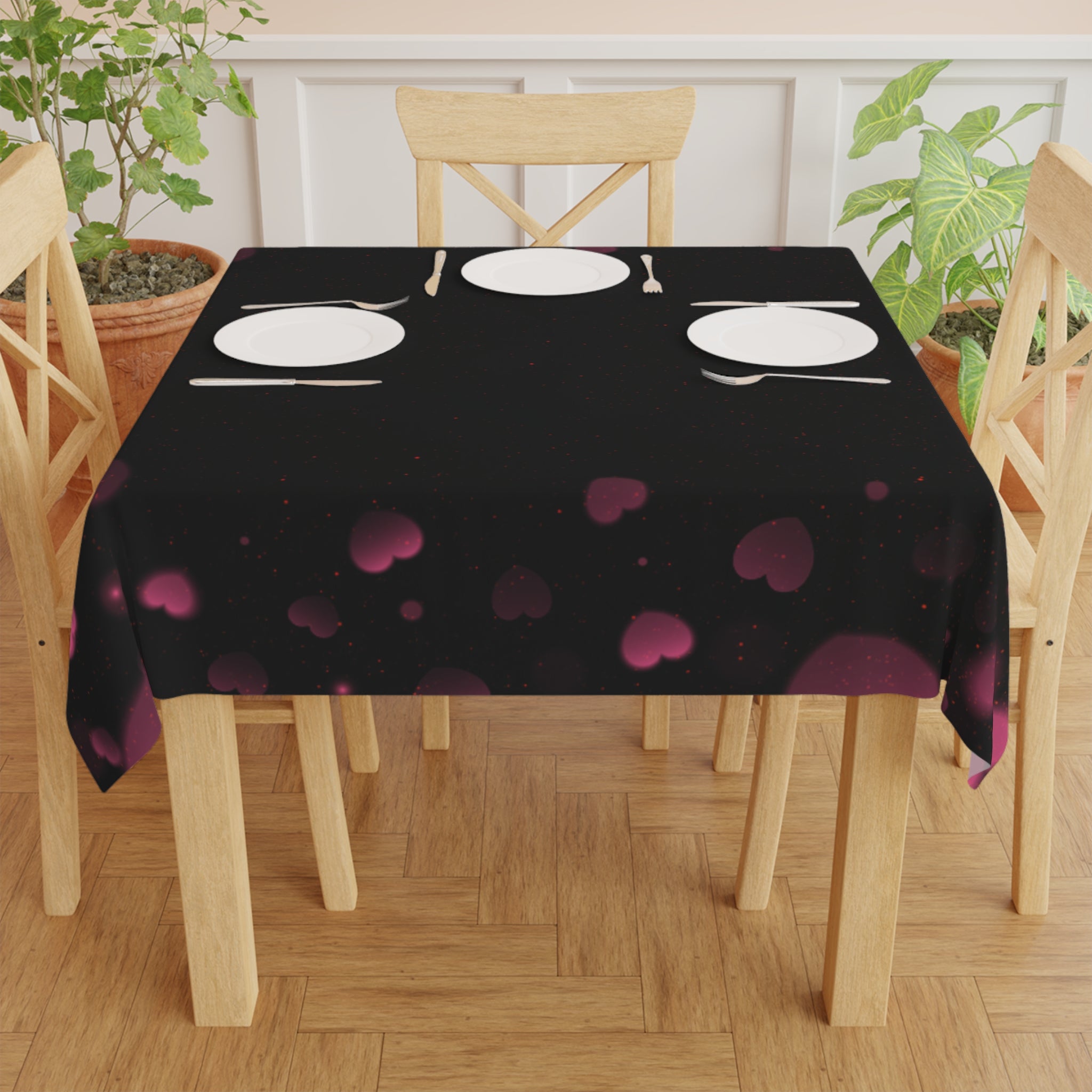 Black and Hearts Valentine's Day Tablecloth, Romantic Table Cover, Washable Tablecloth for Party, Picnic, Dinner Date Decor, Valentines Day