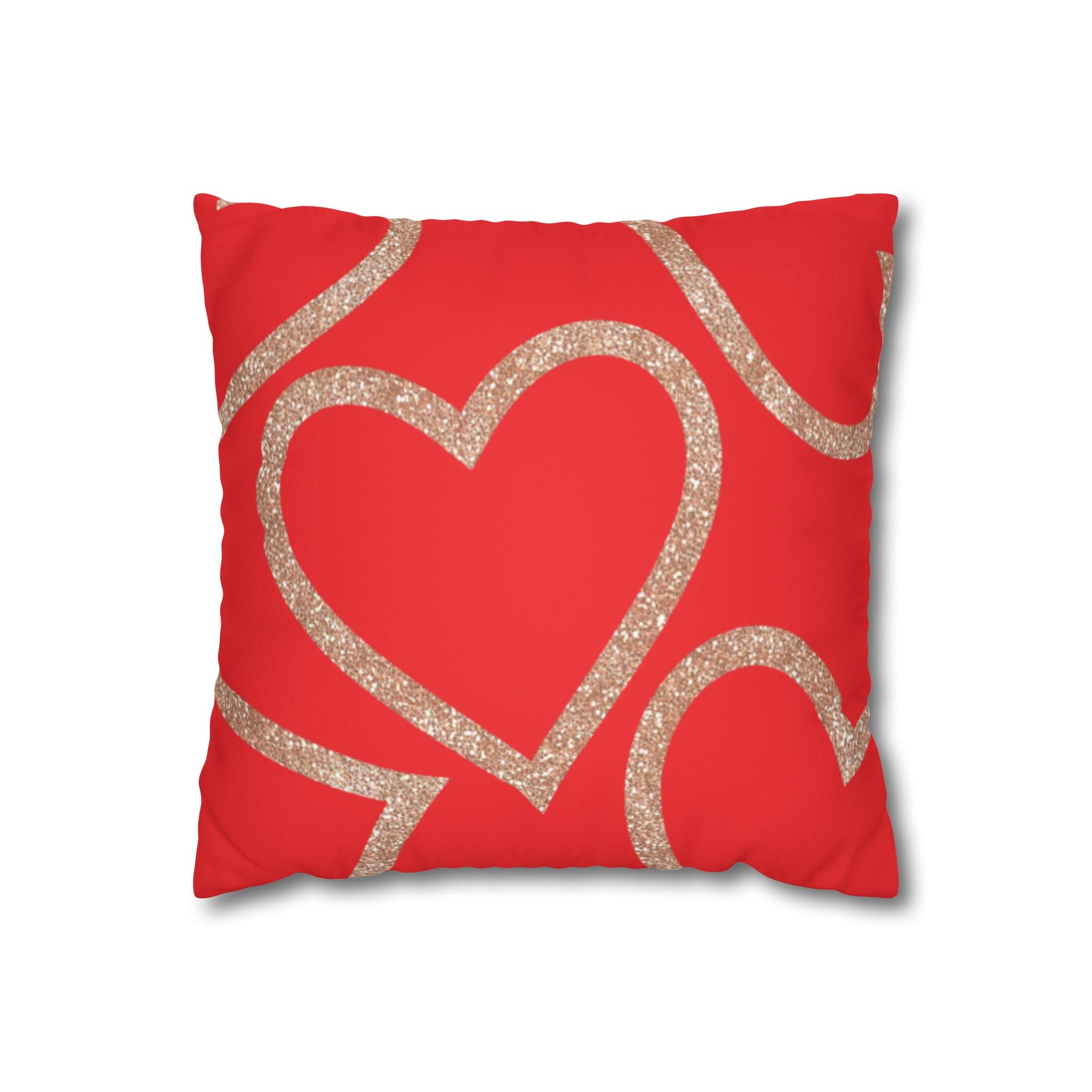 Square Pillowcase - Elegant Red Heart Love - Decorative Pillows Cushion Covers for Couch Chair Bedroom Valentines Decorative, Faux Suede, Home Decor