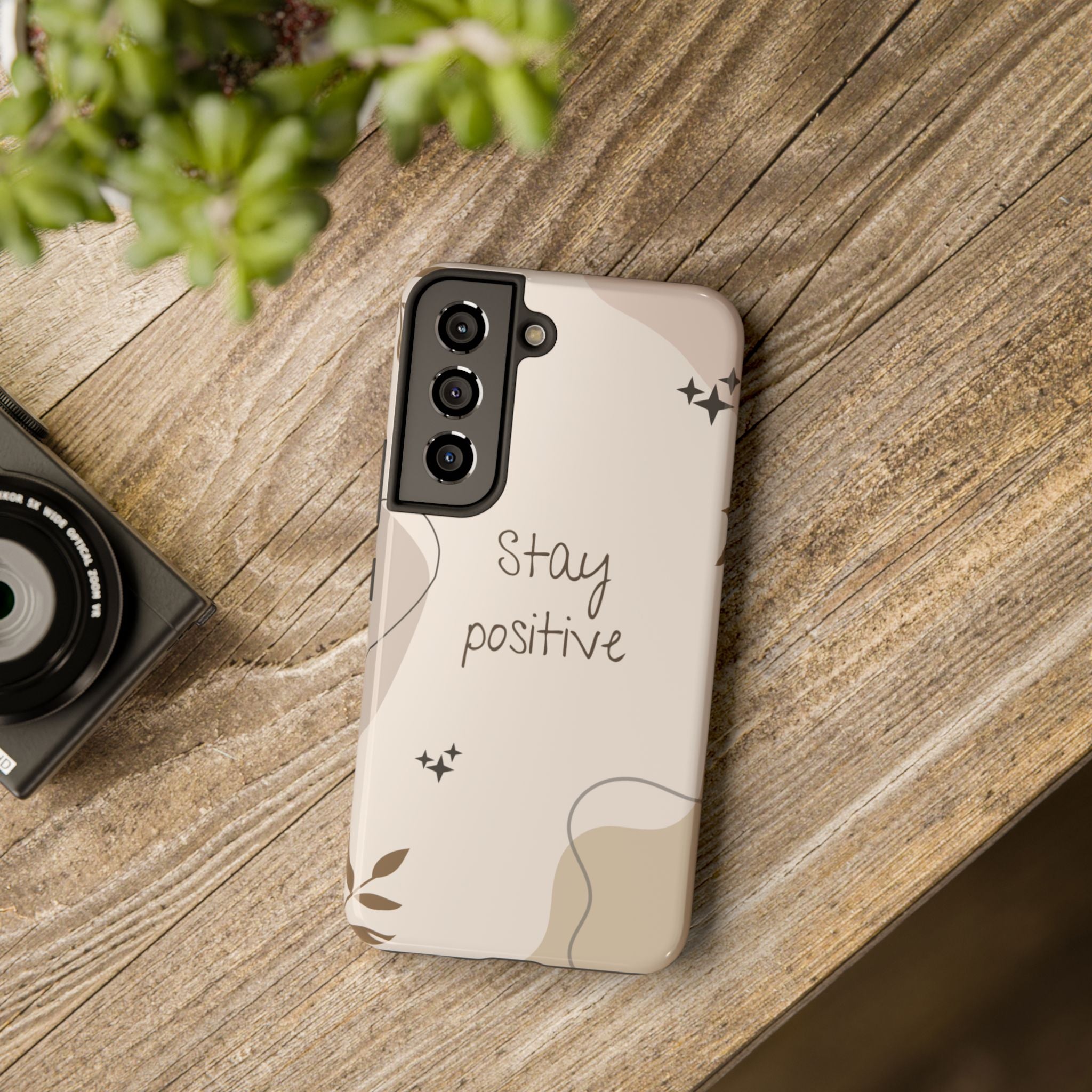 "Stay Positive" Cream Beige Aesthetic Design, Elegant Phone Cases, Stylish Phone Covers, Chic Phone Protectors, Fashionable Case for Her, Trendy Smartphone Accessories