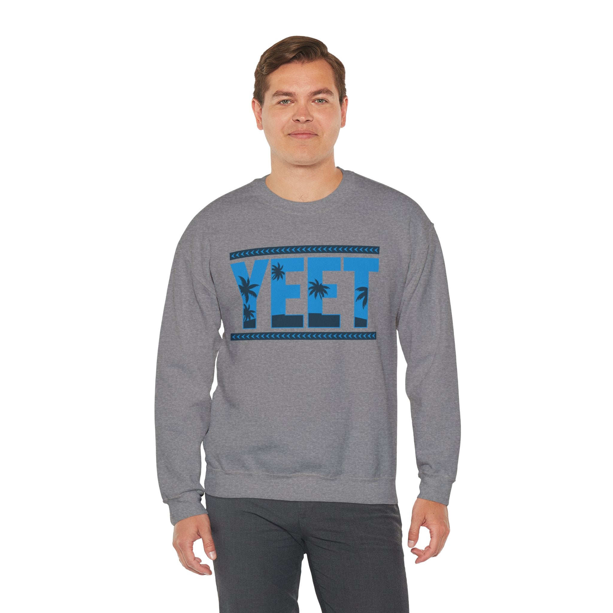 Blue Grey Yeet Palm Tree Sweatshirt, Wrestling Fan Unisex Sweatshirt - Gift for Him or Her, Casual Outwear, Heavy Blend Crewneck Sweatshirt