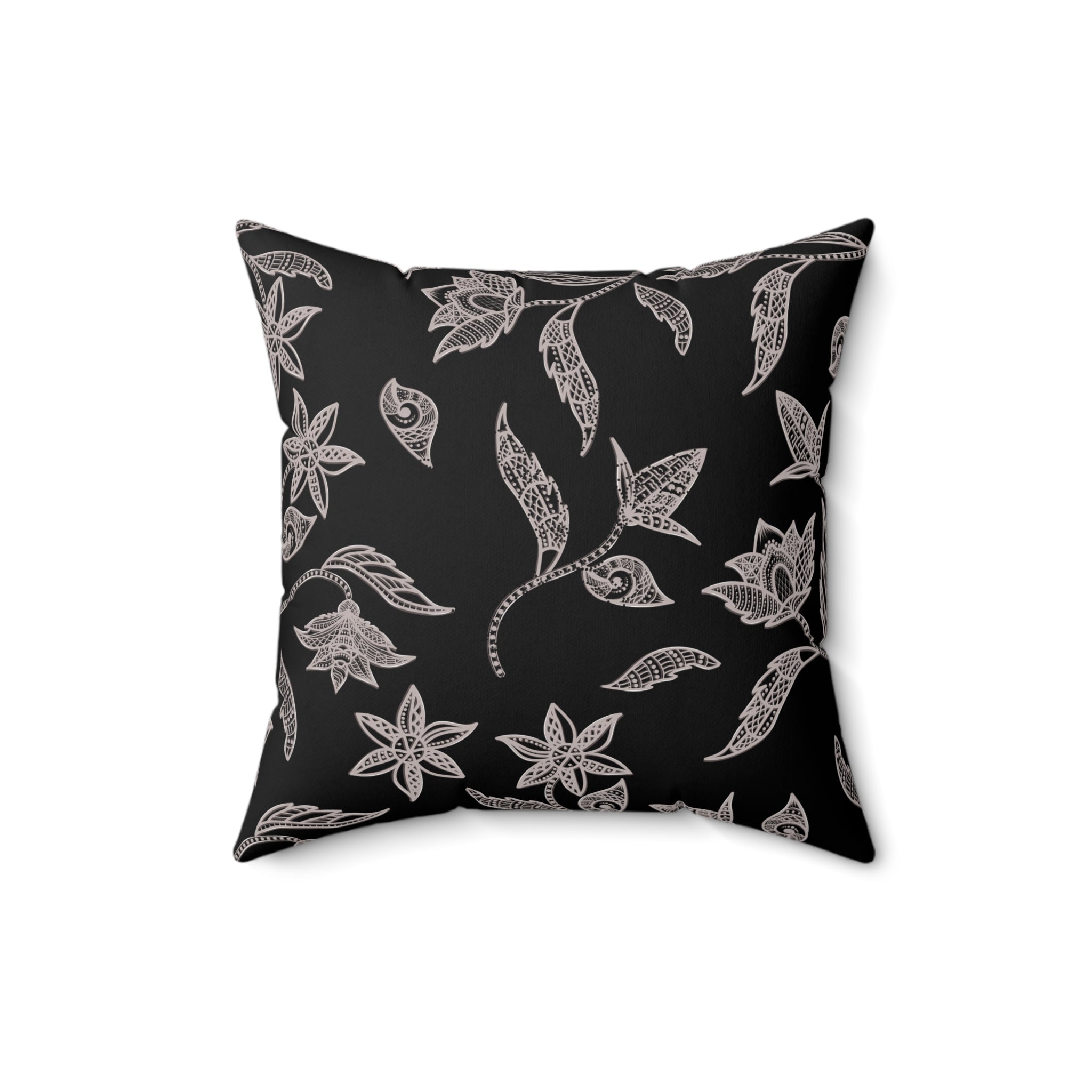 Black and White Minimalist Nature Batik Pattern Print Pillow Covers, Decorative Couch Sofa Accent Pillows, Living Room Spun Polyester Square Pillow