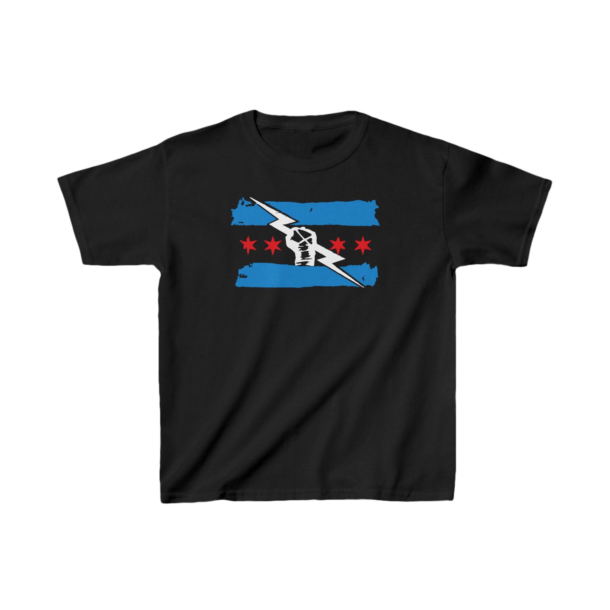 Chicago Flag Lightning Fist Black Shirt, Unisex Kids Shirt, Sports Fan T-Shirt, Best Gift for Kids,  Cotton Shirt for Kids, Graphic Kids Shirt