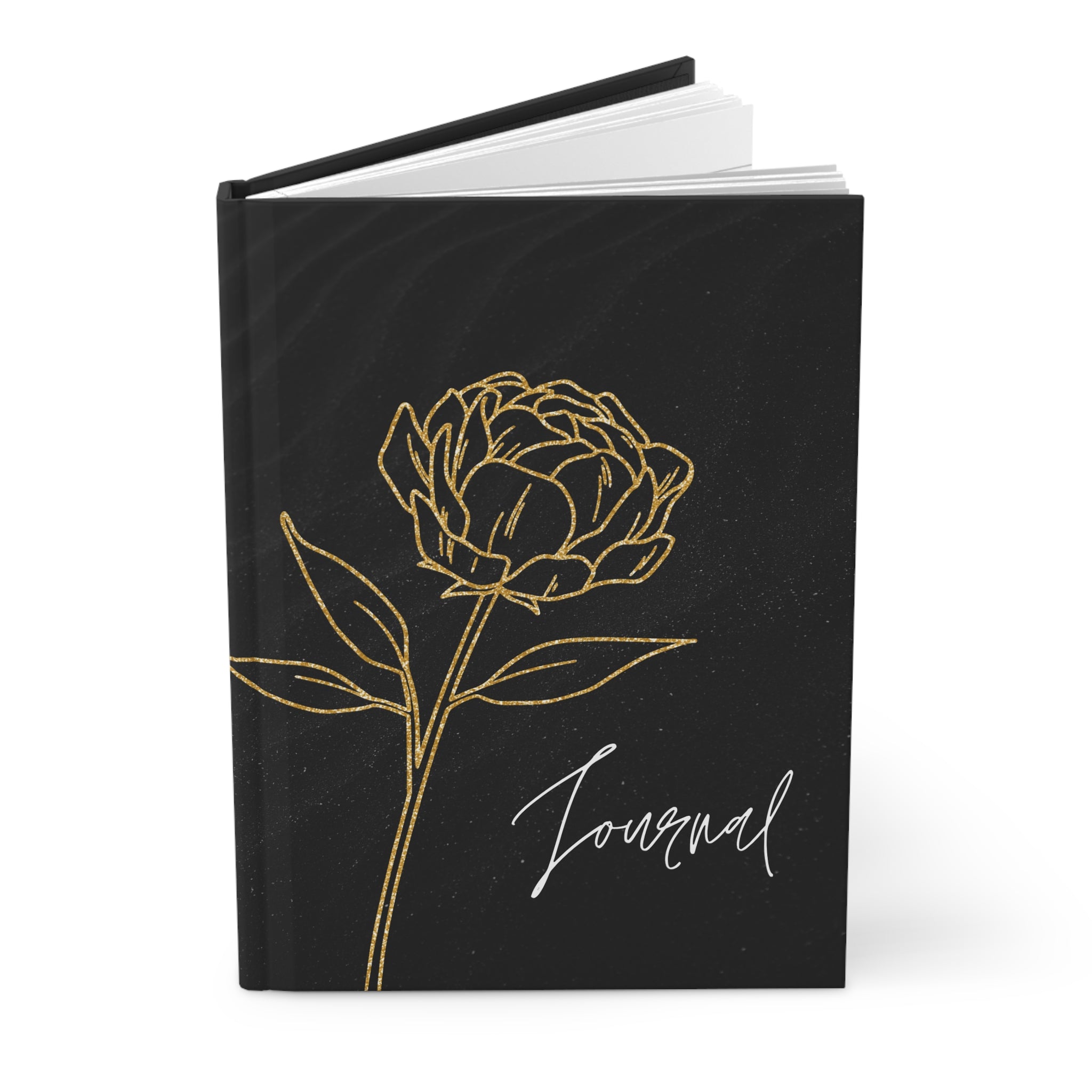 Black and Gold Rose Journal, Hardcover Journal Matte, Lined Pages Notebook for Writing, Bullet Journal, Travel Diary, Planner