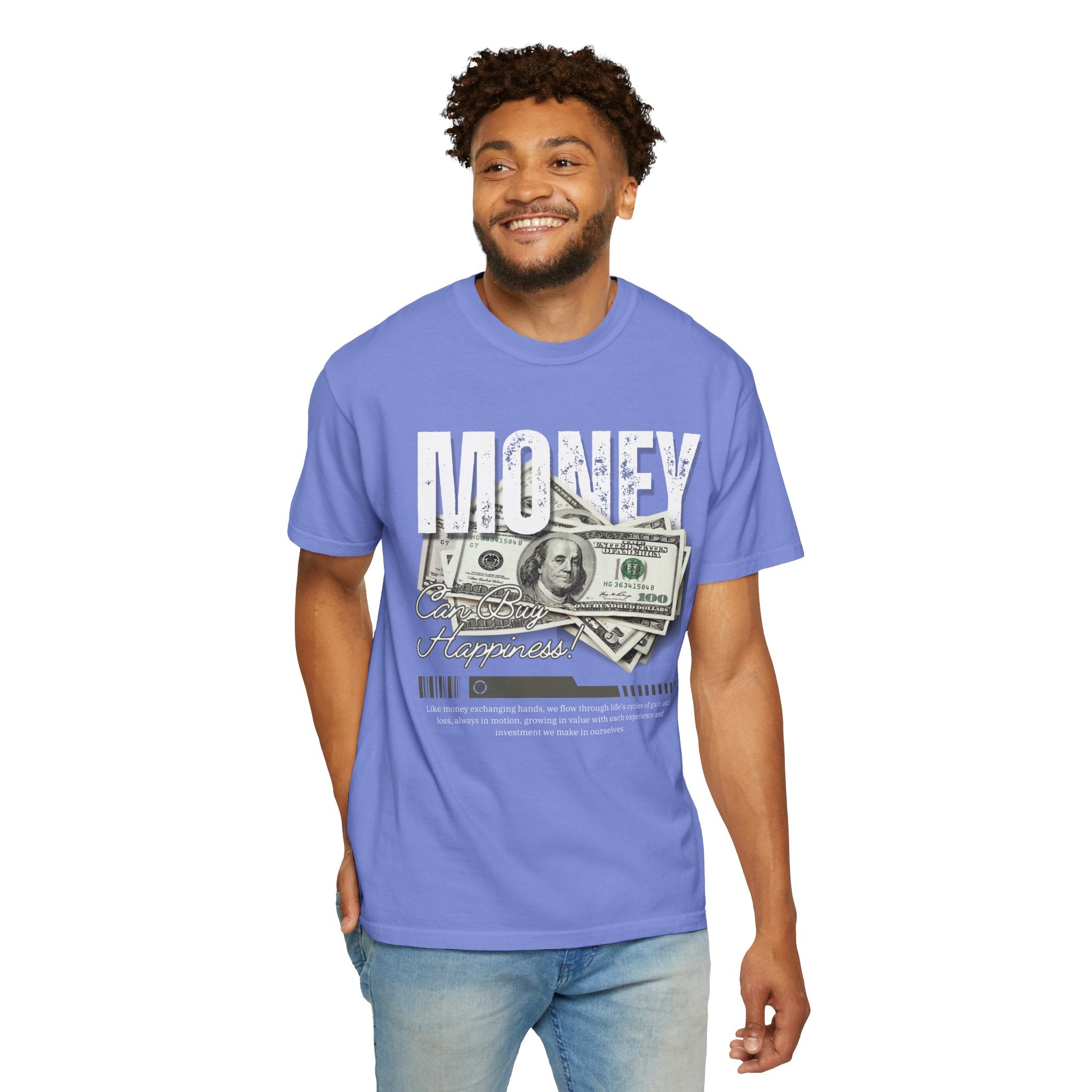 Money Can Buy Happiness, Graphic Design Unisex T-shirt, Casual Cotton Outwear, Gift for Him- Gift for Her, Stylish Tee, Cool Shirt, Trendy Apparel, Comfortable Top,