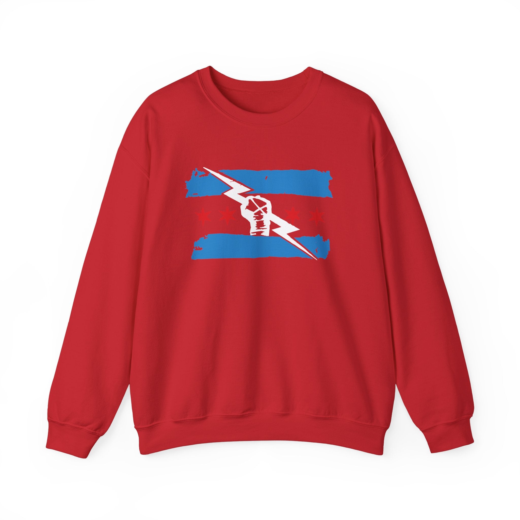 Chicago Flag Tri-Color Fist Design Sweatshirt, Wrestling Fan Unisex Sweatshirt - Gift for Him or Her, Casual Outwear, Heavy Blend Crewneck Sweatshirt