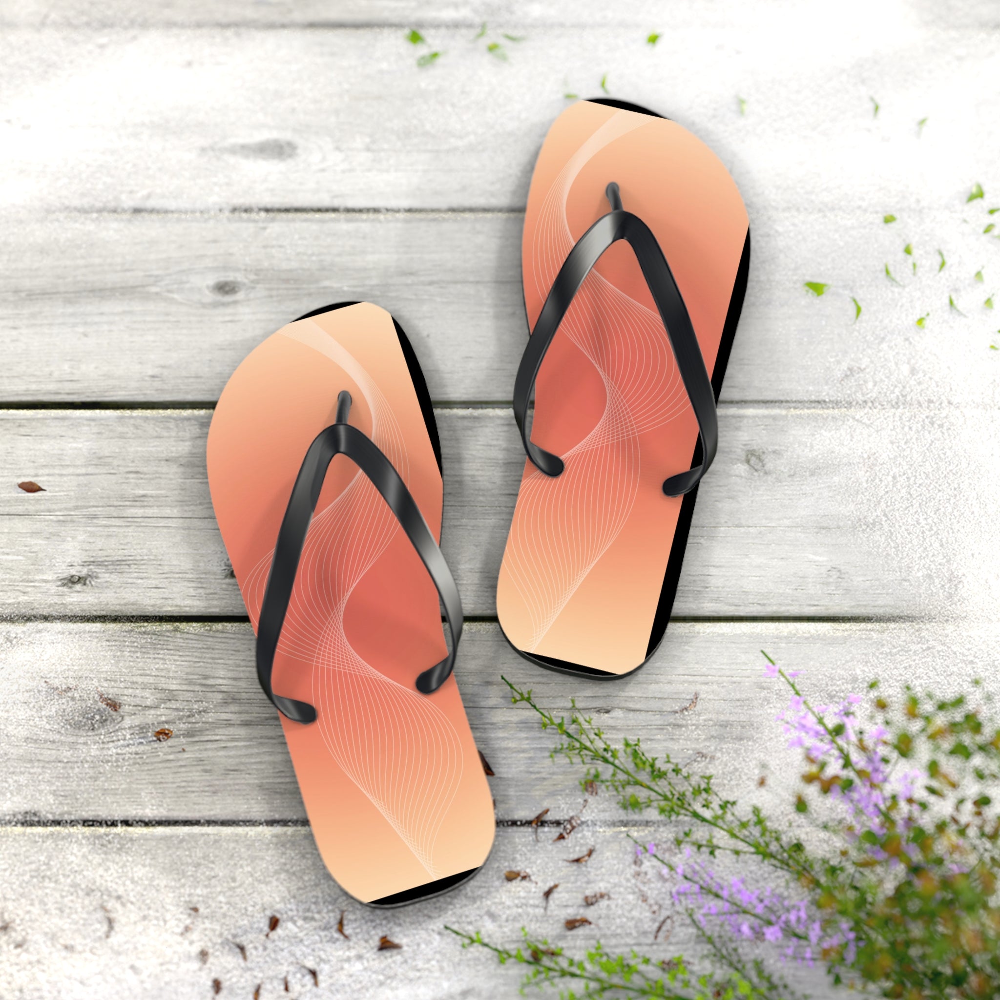 Beige and Orange Gradient Design, Flip Flops for Women, Cute Designs, Everyday Use, Indoor Sleepers