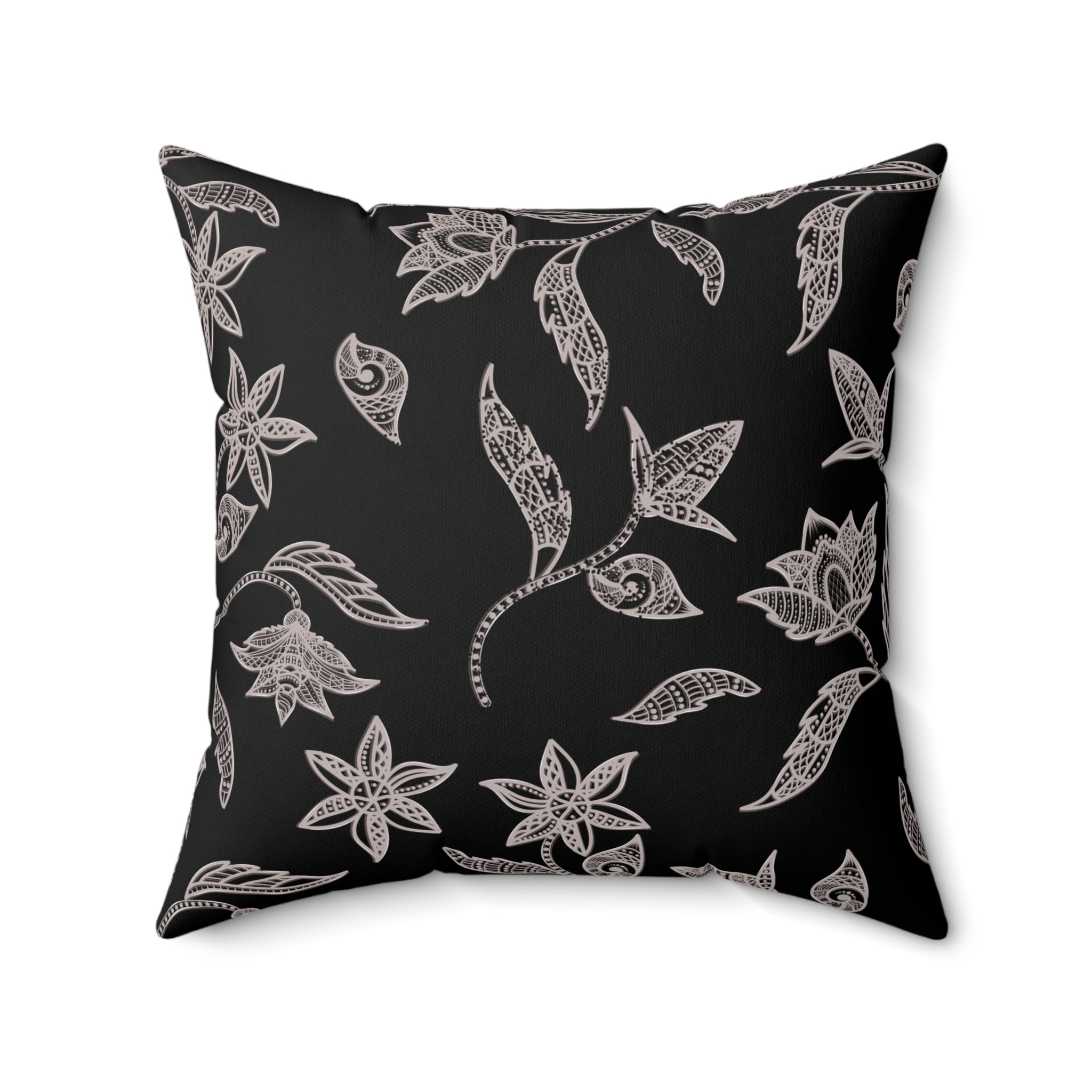 Black and White Minimalist Nature Batik Pattern Print Pillow Covers, Decorative Couch Sofa Accent Pillows, Living Room Spun Polyester Square Pillow