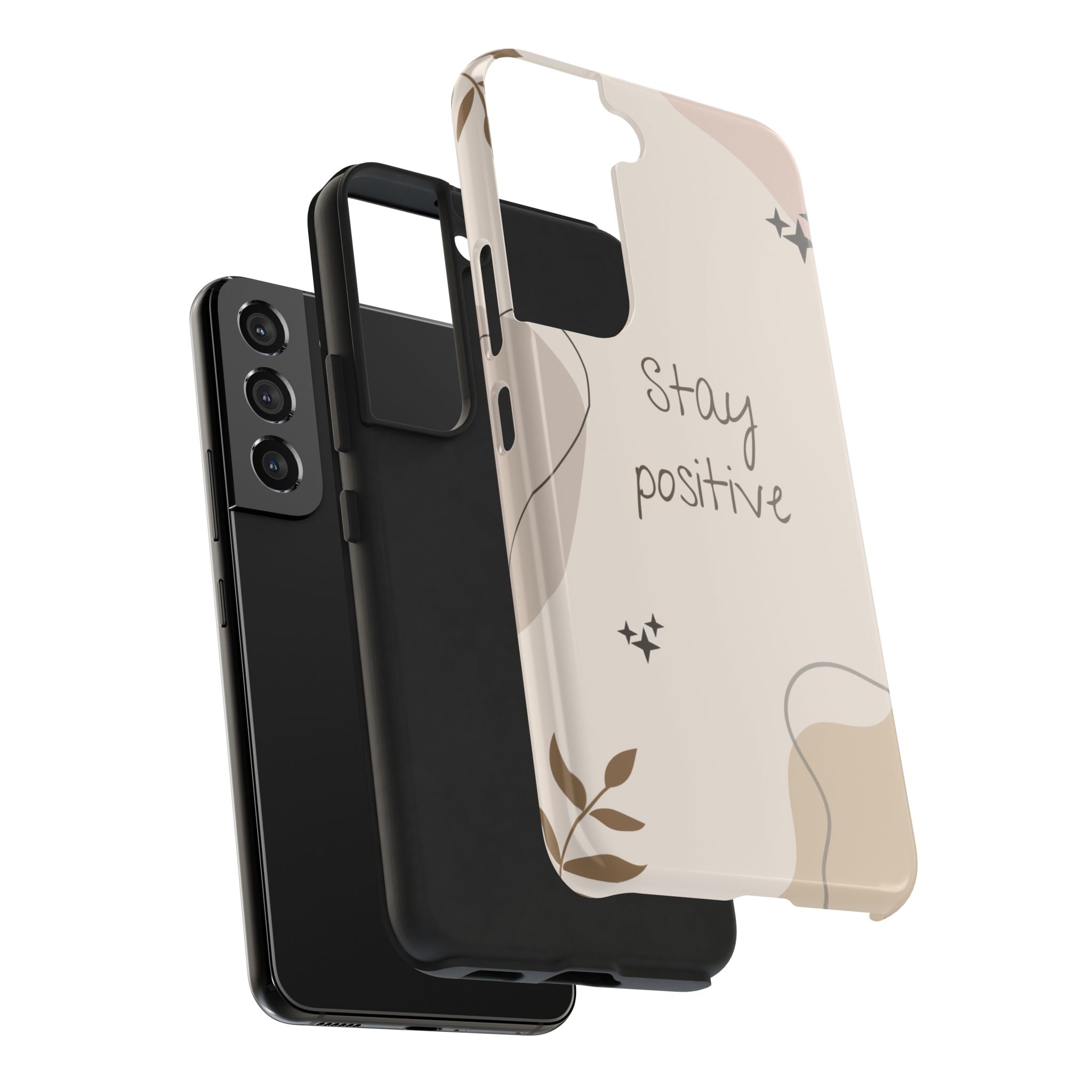 "Stay Positive" Cream Beige Aesthetic Design, Elegant Phone Cases, Stylish Phone Covers, Chic Phone Protectors, Fashionable Case for Her, Trendy Smartphone Accessories