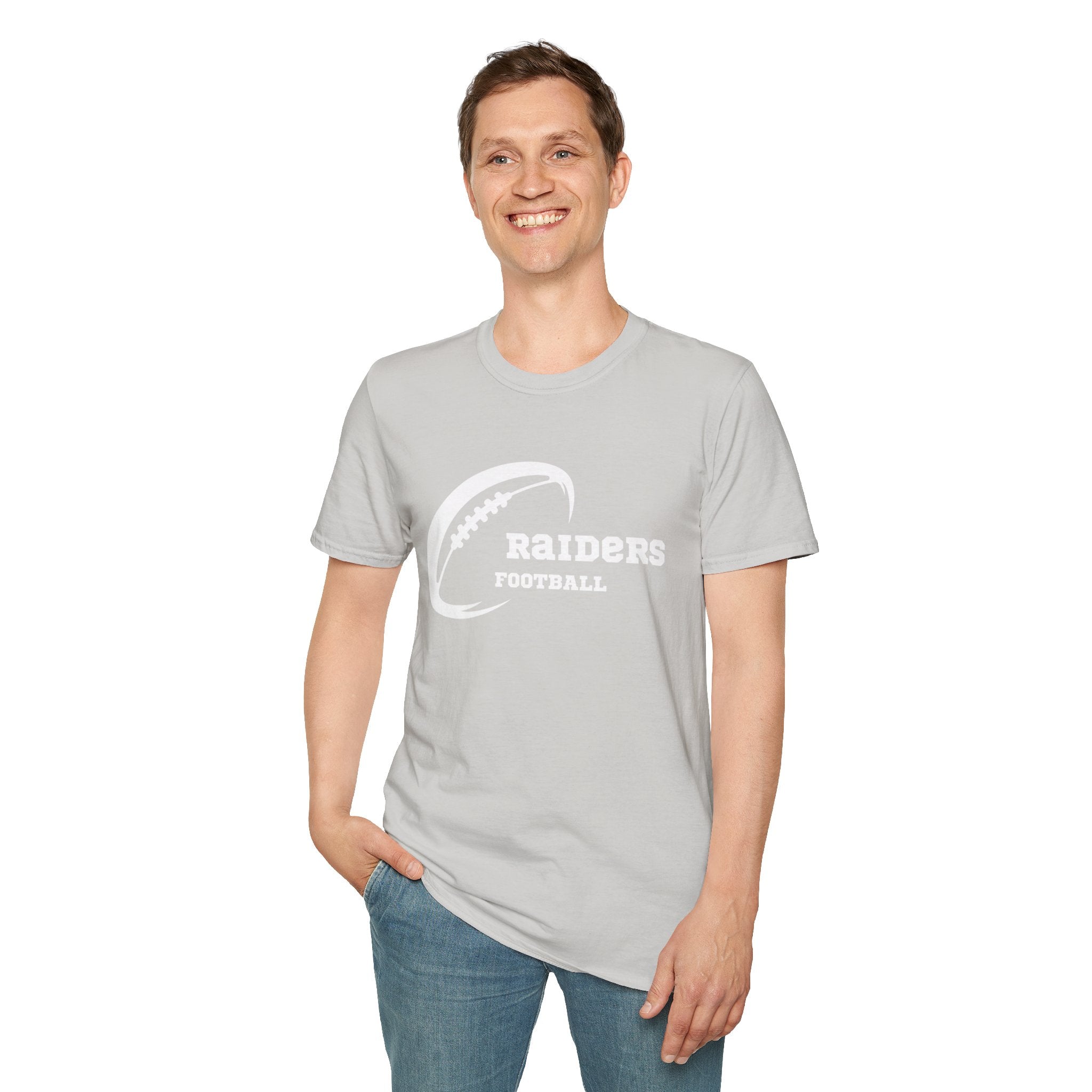 All White Raiders Fan Football Shirt, Unisex Softstyle T-Shirt, Football Fan Tee, Football Fan Gift, Sports Fan Apparel