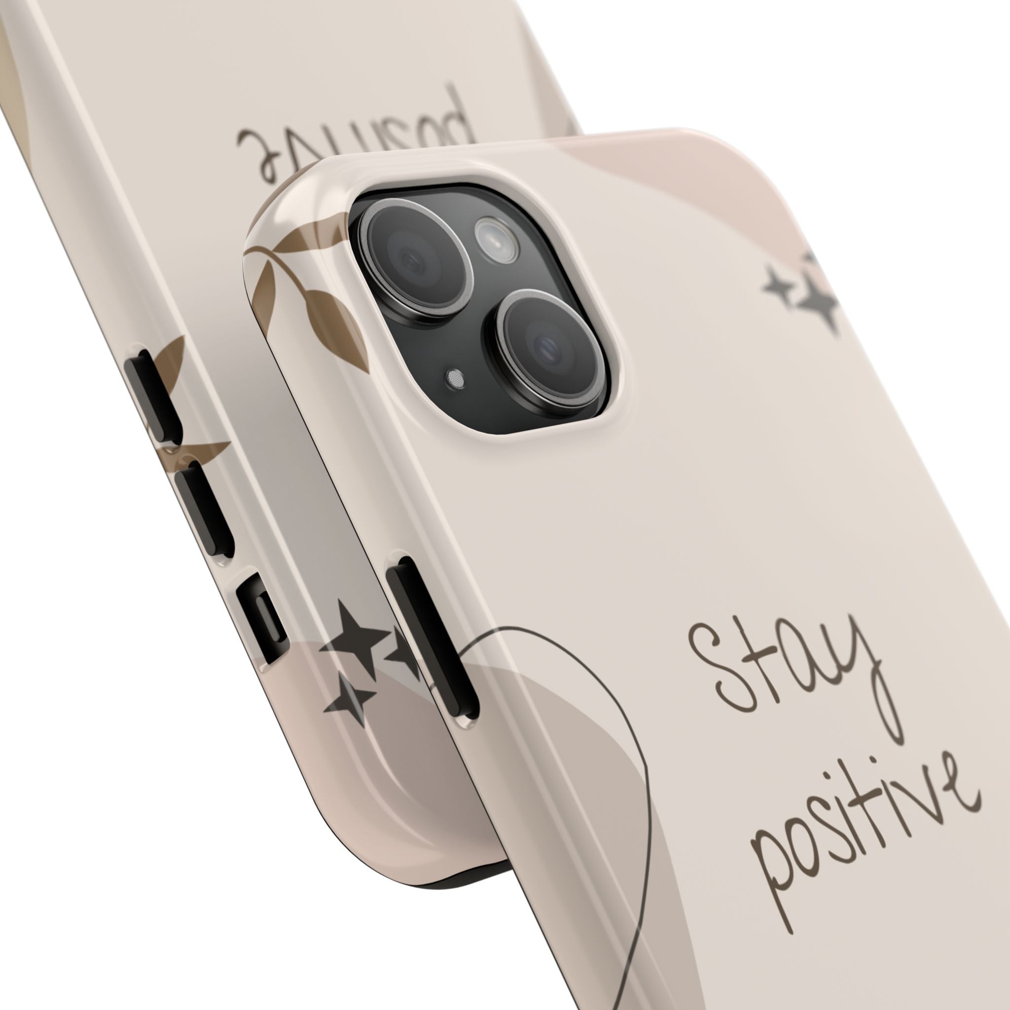 "Stay Positive" Cream Beige Aesthetic Design, Elegant Phone Cases, Stylish Phone Covers, Chic Phone Protectors, Fashionable Case for Her, Trendy Smartphone Accessories