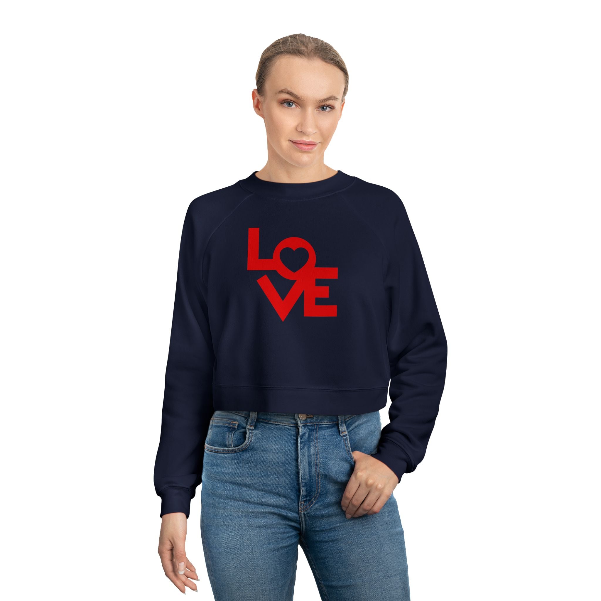 LOVE Graphic Cropped Fleece Pullover, Valentines Gift for Her, Long Sleeve Women's Shirt, Casual Pullover Top, Graphic Shirt Valentines