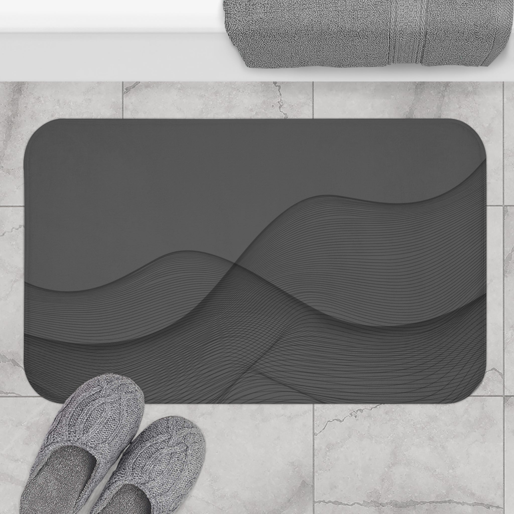 Gray Memory Foam Microfiber Bath Mat - Extra Soft Non-Slip Plush Shaggy Rug, Machine Washable, Bathroom Floor, Tub & Shower