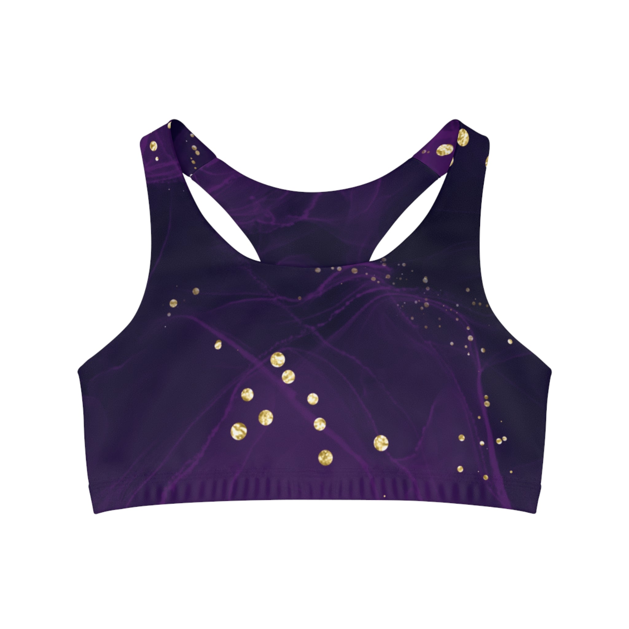 Purple Golden Galaxy Seamless, Racerback Sports Bra for Women - High Impact Workout Crop Tank Top