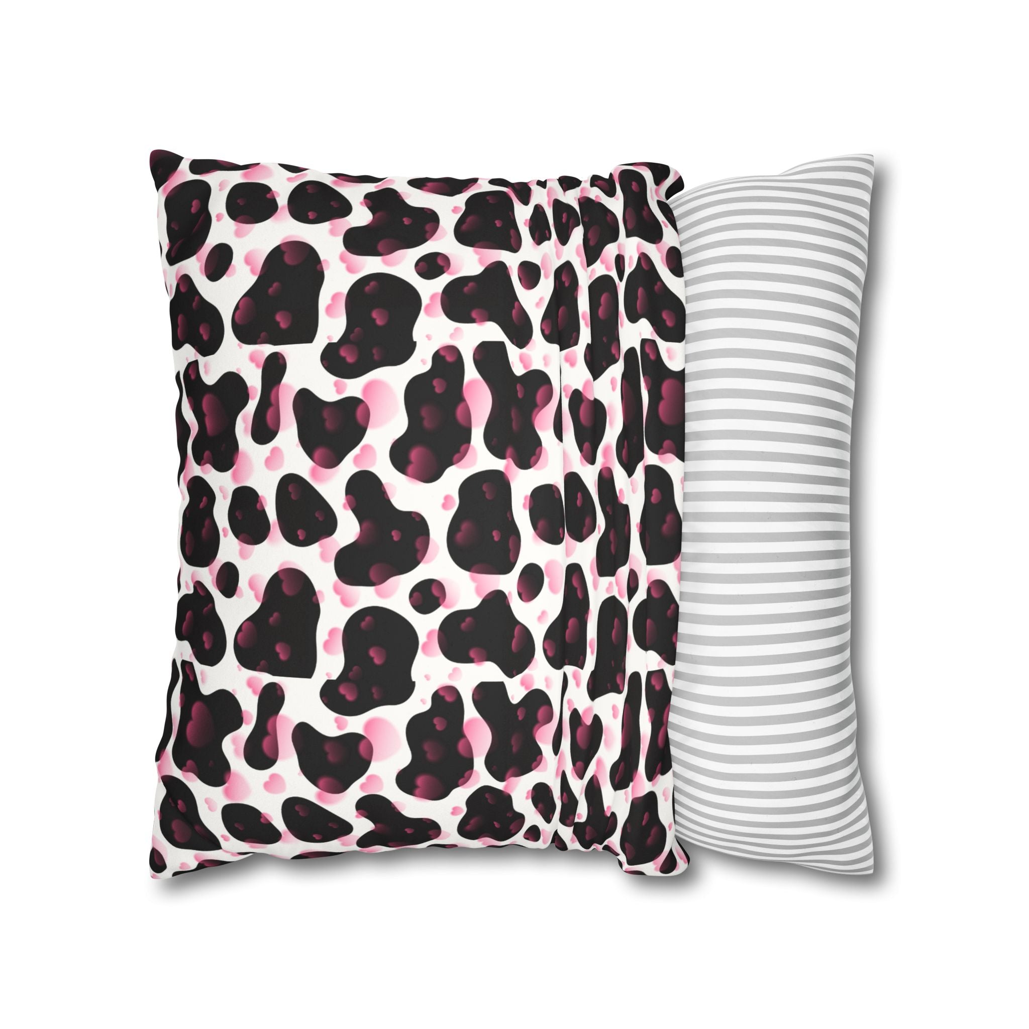 Square Pillowcase -Cow Pattern and Hearts Valentines - Decorative Pillows Cushion Covers for Couch Chair Bedroom Valentines Decorative, Faux Suede, Home Decor