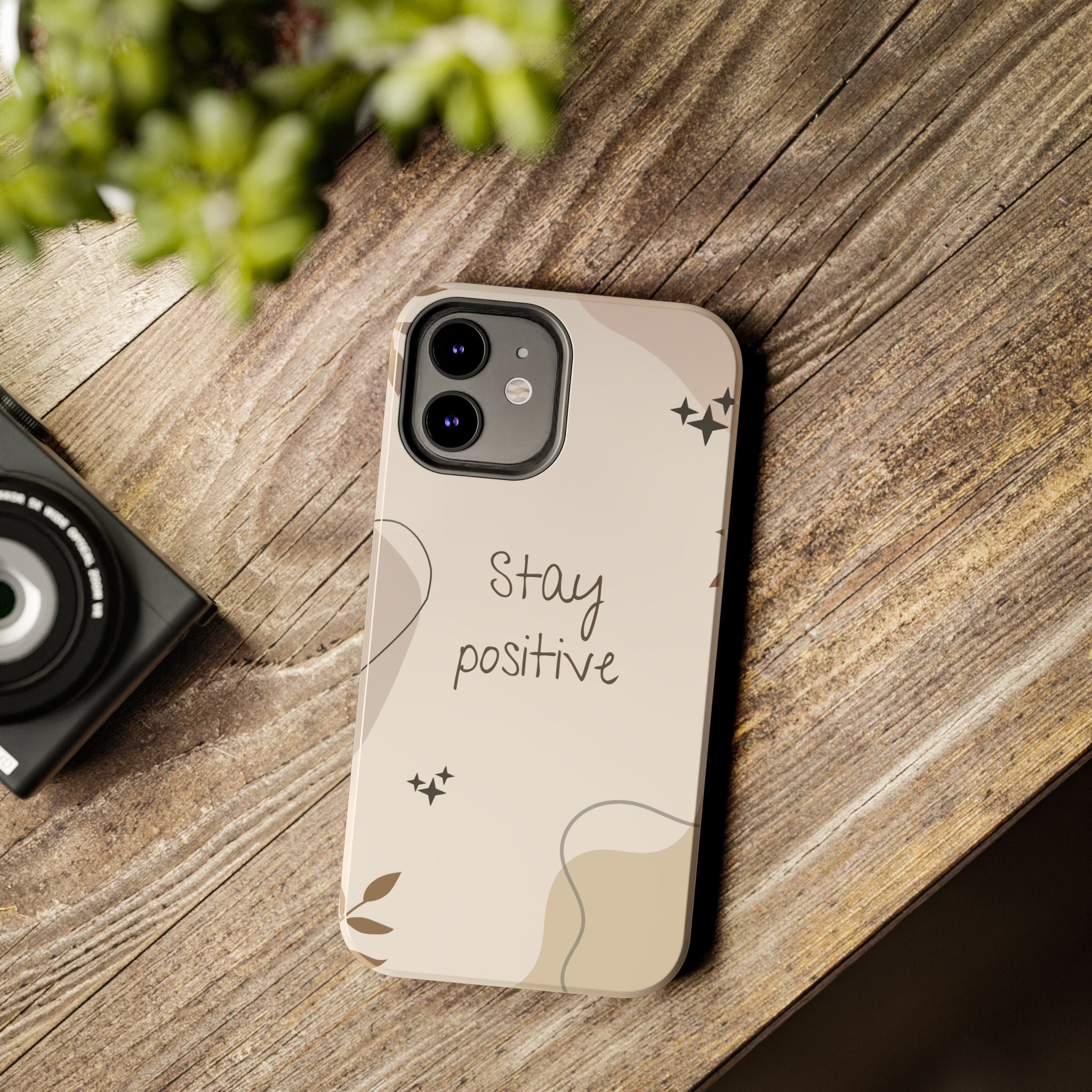 "Stay Positive" Cream Beige Aesthetic Design, Elegant Phone Cases, Stylish Phone Covers, Chic Phone Protectors, Fashionable Case for Her, Trendy Smartphone Accessories