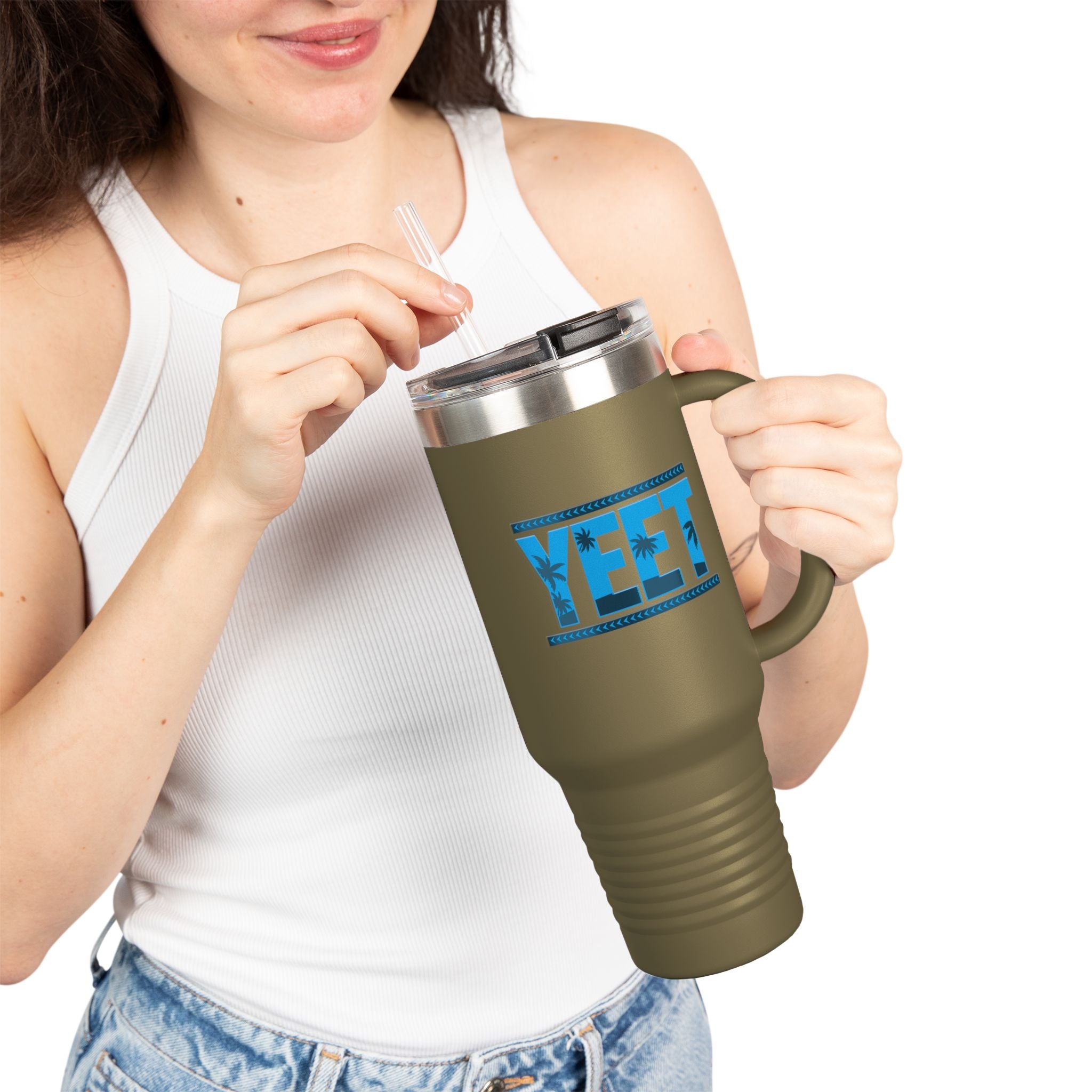 Yeet  Blue-Gray Graphic Design,  Insulated Travel Mug, Gift for Her Gift for Him - 40oz, Gift for Her, Gift for Him