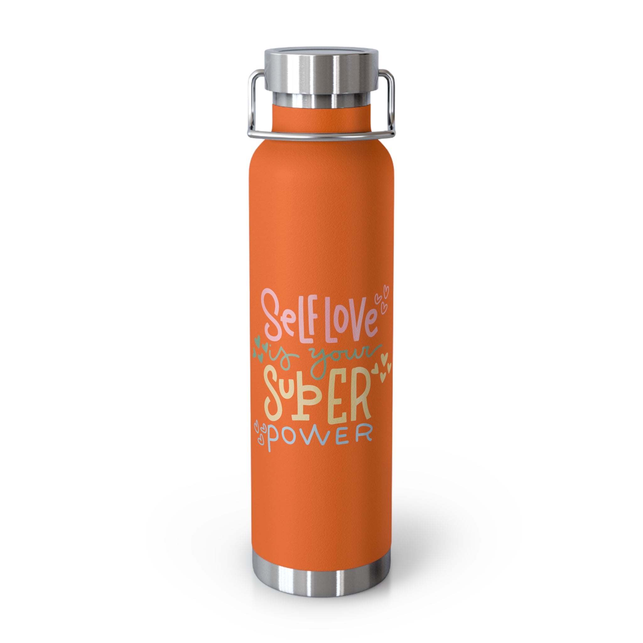 "Self Love Is Your Super Power" Copper Water Bottle, Inspirational Quote, Gift Tumbler, 22oz, Motivational Drinkware, Stainless Steel Thermos