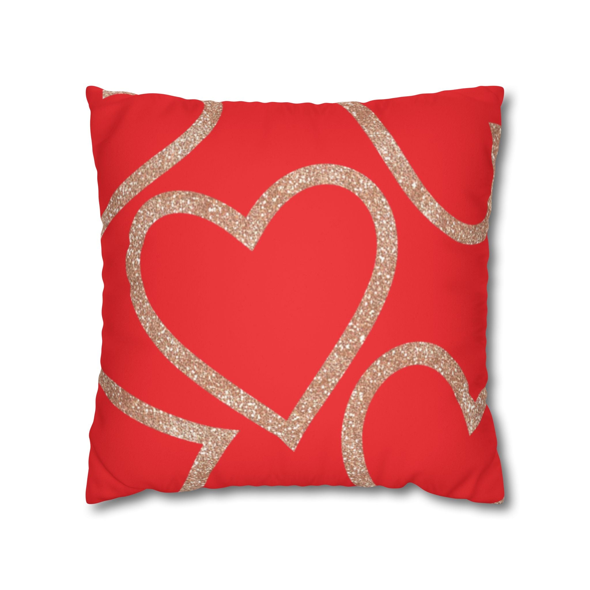 Square Pillowcase - Elegant Red Heart Love - Decorative Pillows Cushion Covers for Couch Chair Bedroom Valentines Decorative, Faux Suede, Home Decor