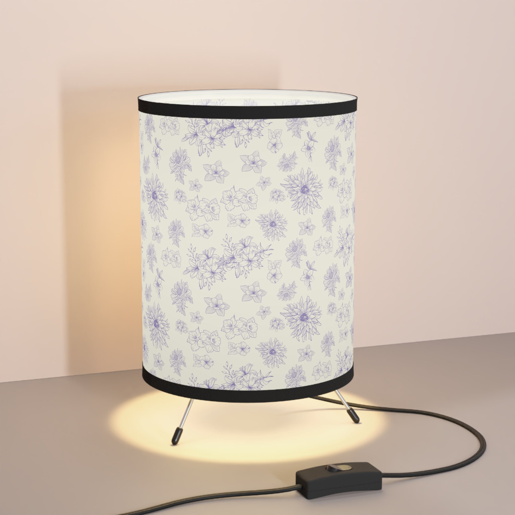 Purple Flower Pattern Lamp, Desk Lamp for Bedroom, Living Room, Modern Style, Floral Bedside Lamp, Home Decor