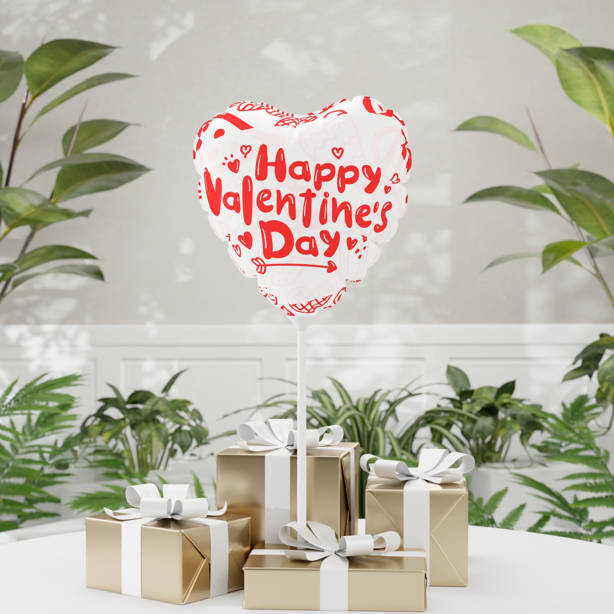 Happy  Valentine's Day- Red-White- Balloons, Romantic Heart-Shaped Decorations and Words, Love Party Supplies, Anniversary Celebration