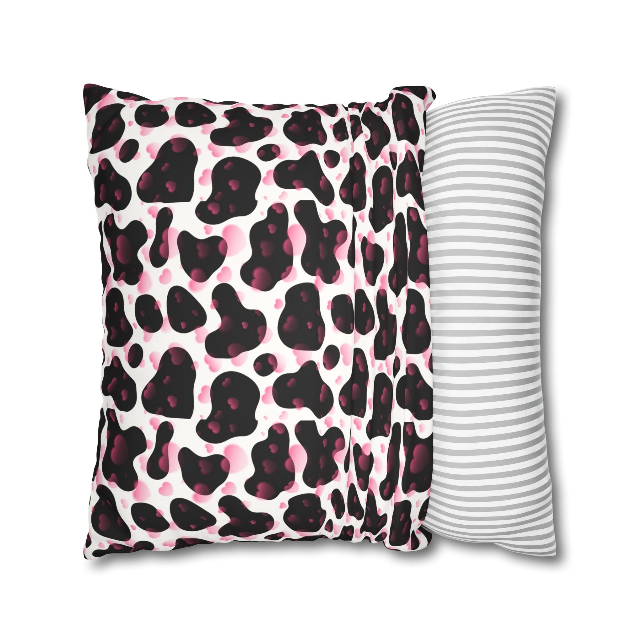 Square Pillowcase -Cow Pattern and Hearts Valentines - Decorative Pillows Cushion Covers for Couch Chair Bedroom Valentines Decorative, Faux Suede, Home Decor