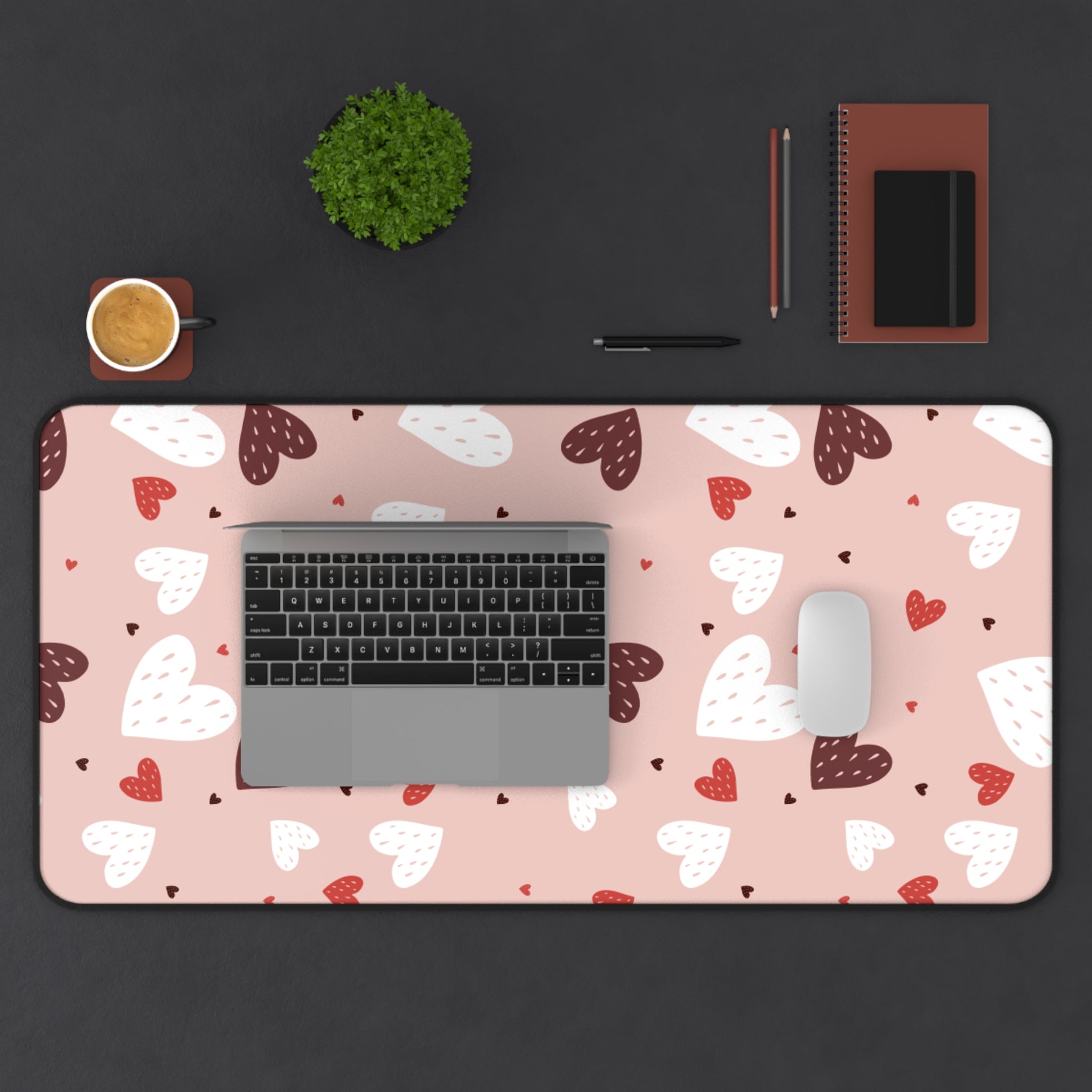 Colorful Hearts Valentines Gift, Mouse Pad, Desk Matt for Desktop, Cute Desk Pad Mat, XXL Large Mouse Pad for Desk, Anti-Slip Big Mousepad with Stitched Edges, Keyboard Pad Mouse Mat for Computer