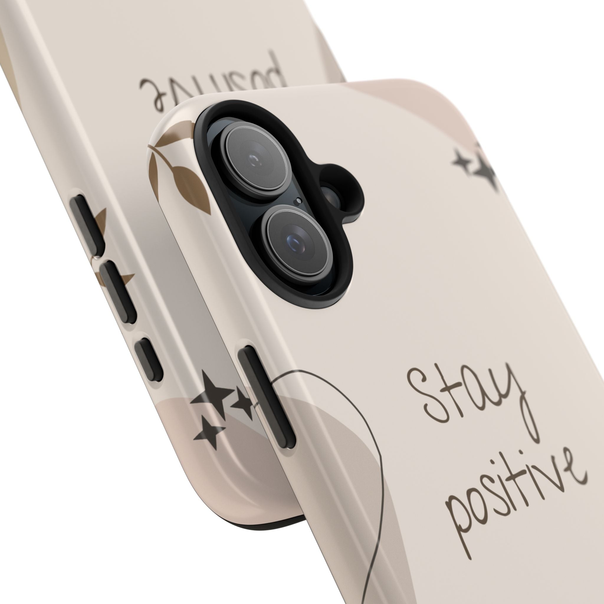 "Stay Positive" Cream Beige Aesthetic Design, Elegant Phone Cases, Stylish Phone Covers, Chic Phone Protectors, Fashionable Case for Her, Trendy Smartphone Accessories